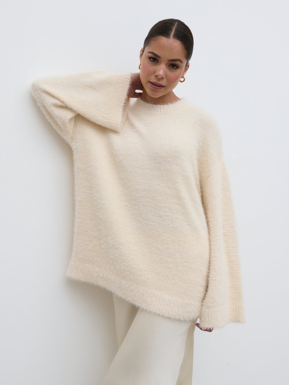 Lula Fluffy Knit Jumper Cream - Main Image