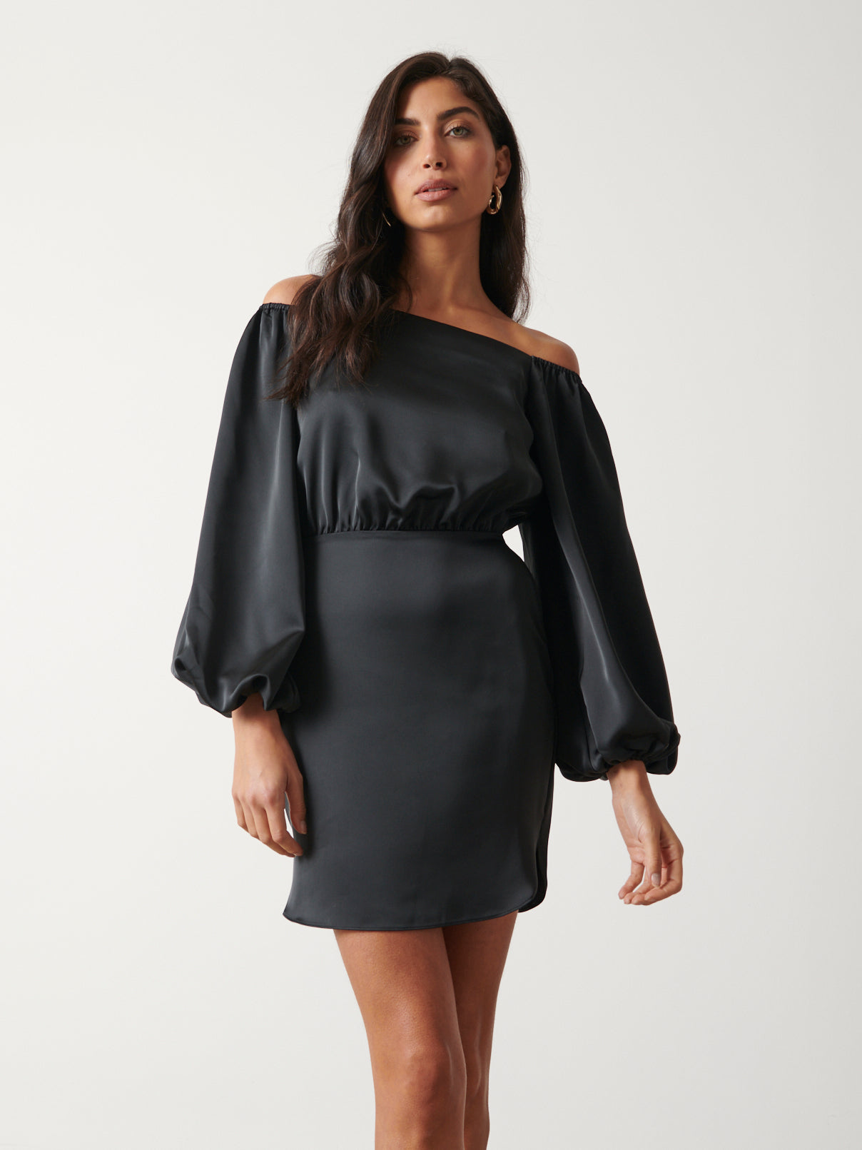 Fern Bardot Mini Dress - Black