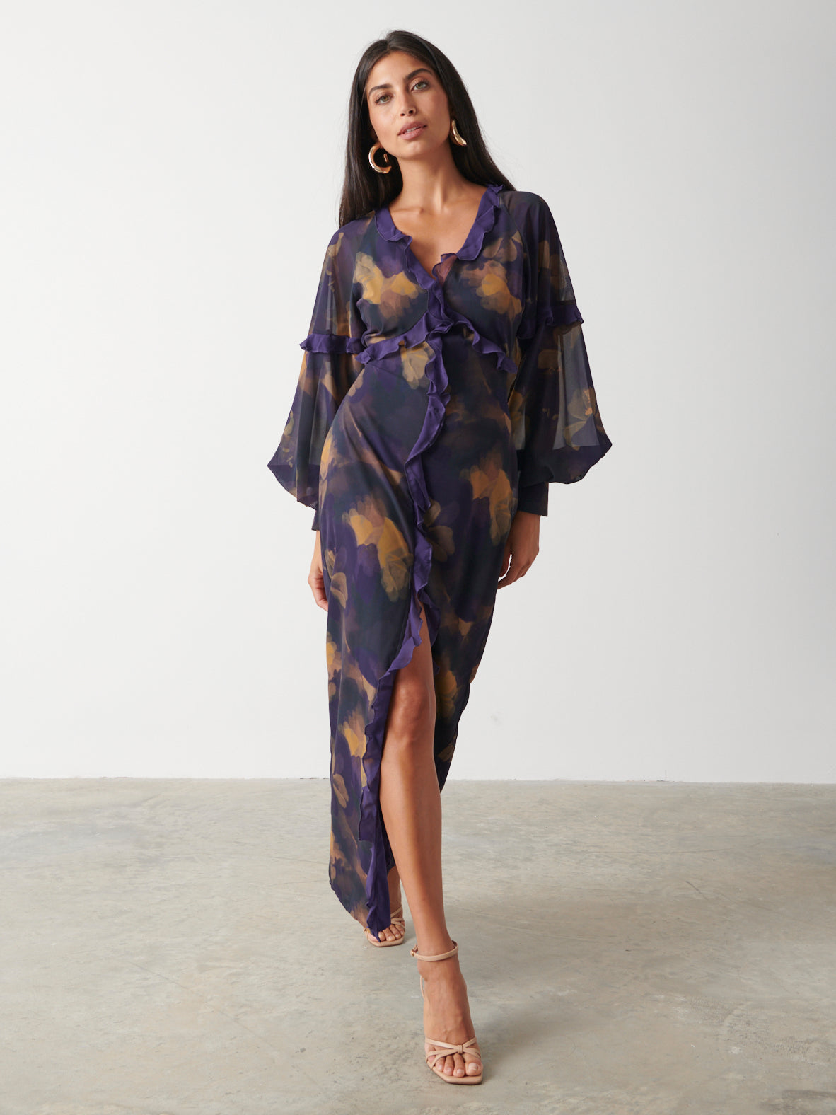 Francesca Frill Maxi Dress - Dark Amethyst & Saffron Floral