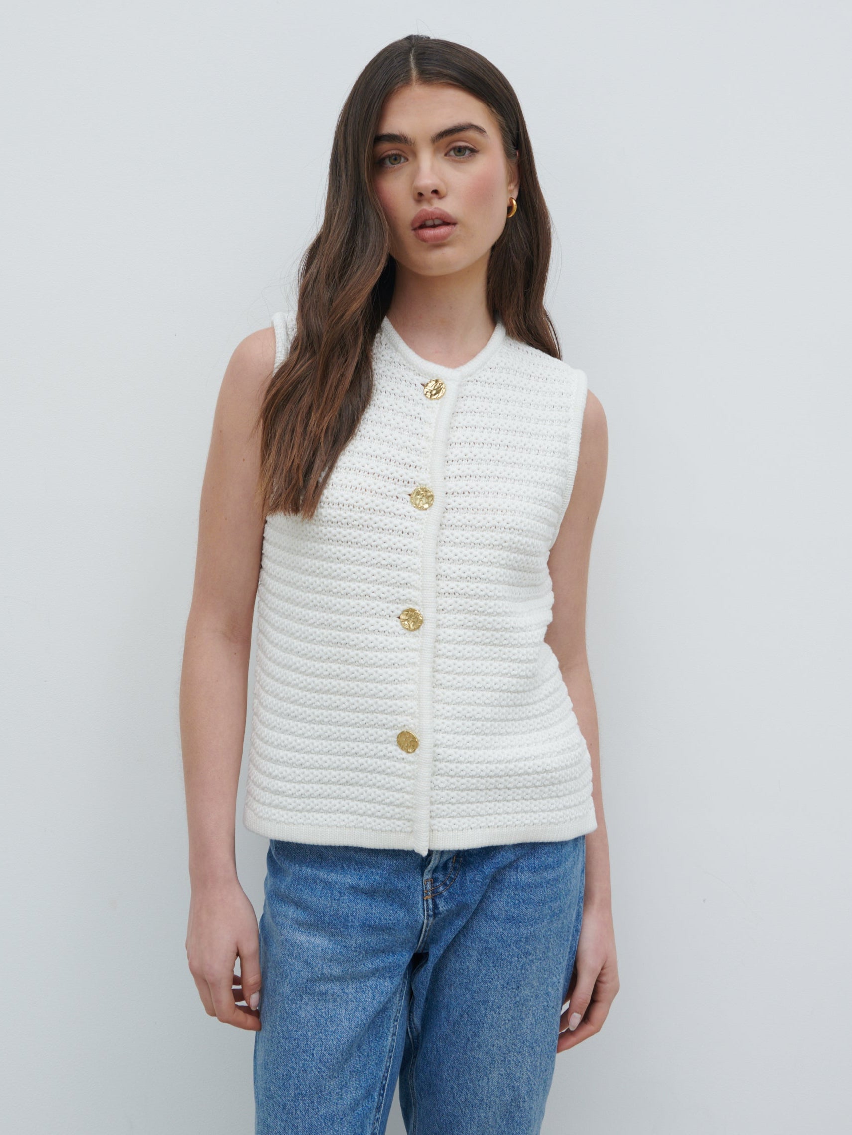 Frankie Crochet Knit Waistcoat - Cream