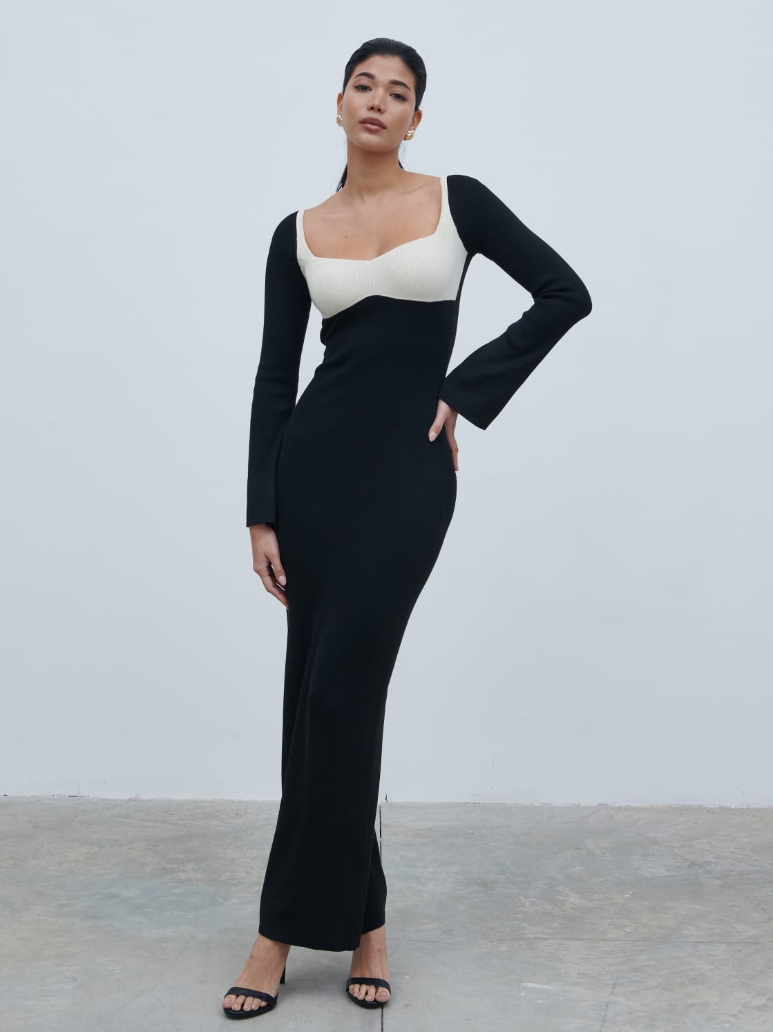 dark cream dress Freya Contrast Knit Maxi Dress