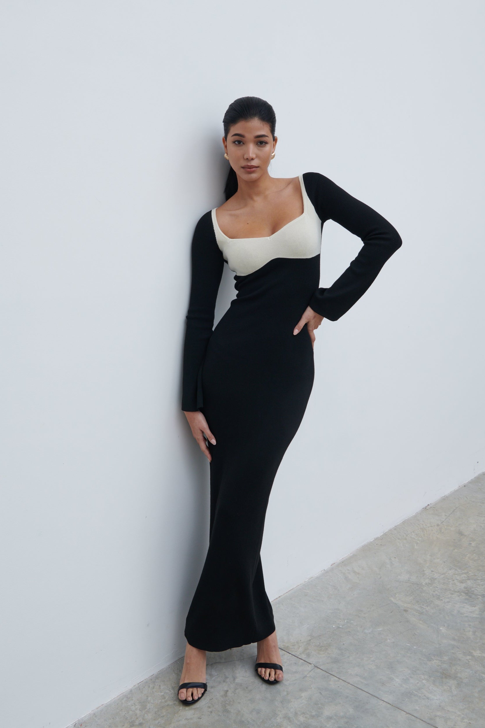 Freya Contrast Knit Maxi Dress - Black and Cream Freya Contrast Knit Maxi Dress - Black and Cream