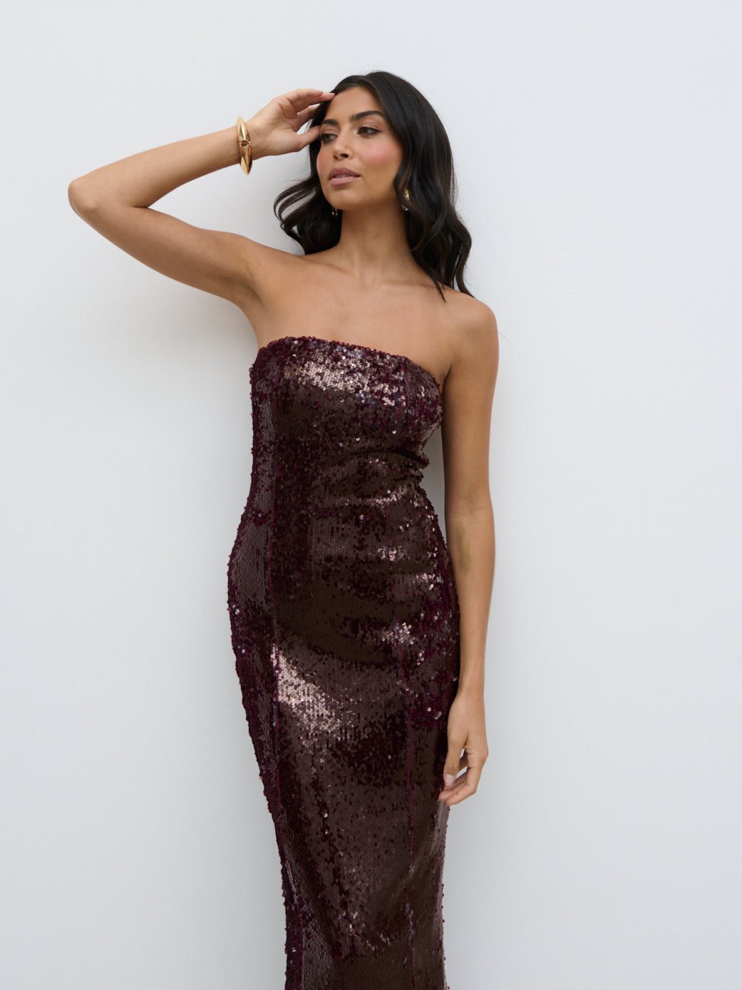 Gene Sequin Midaxi Dress - Wine