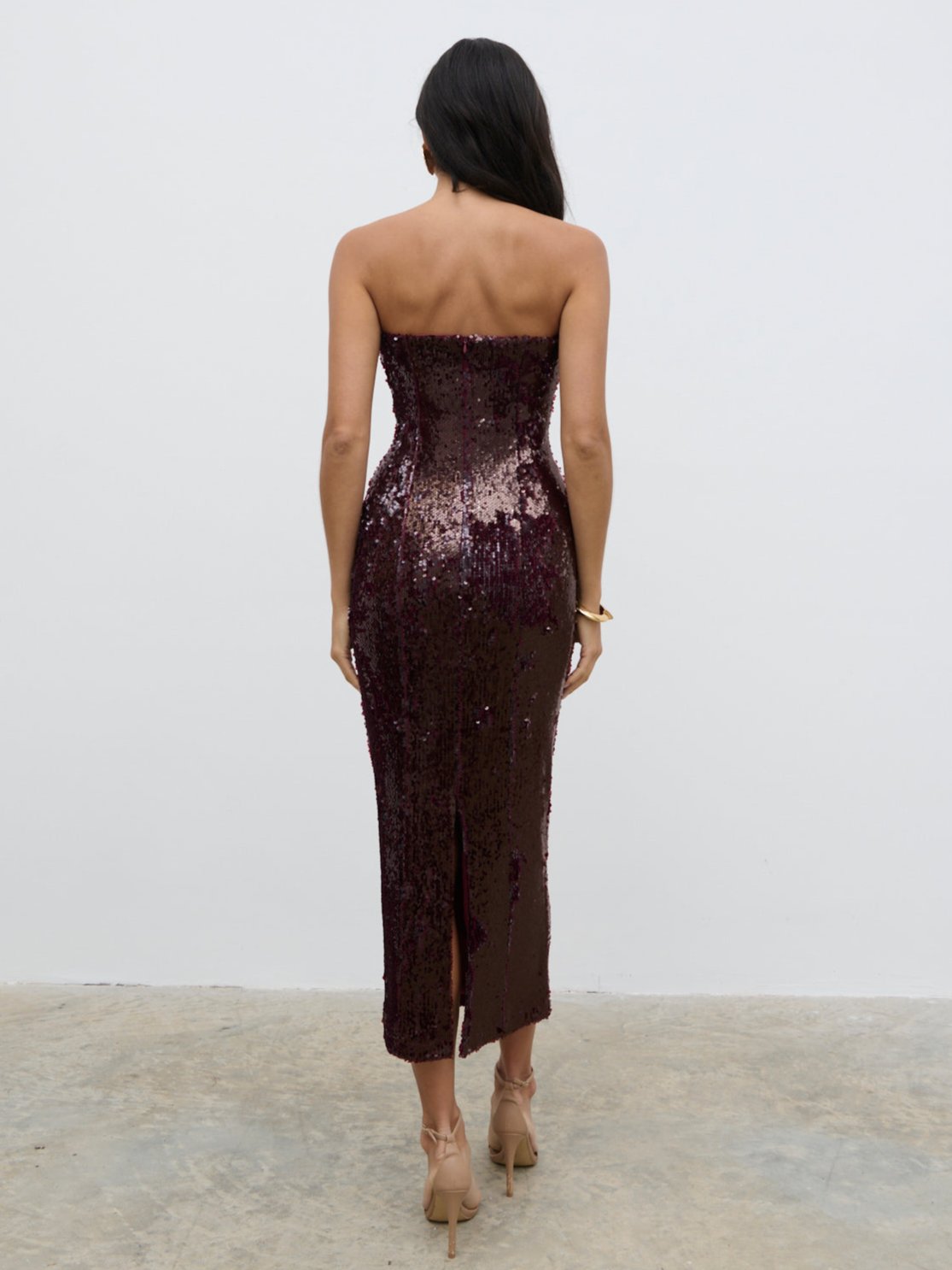 Gene Sequin Midaxi Dress - Wine