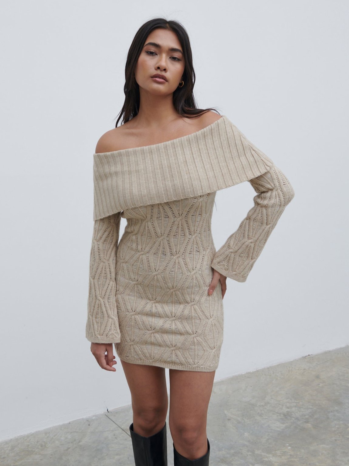 Grace Cable Knit Mini Dress - Taupe