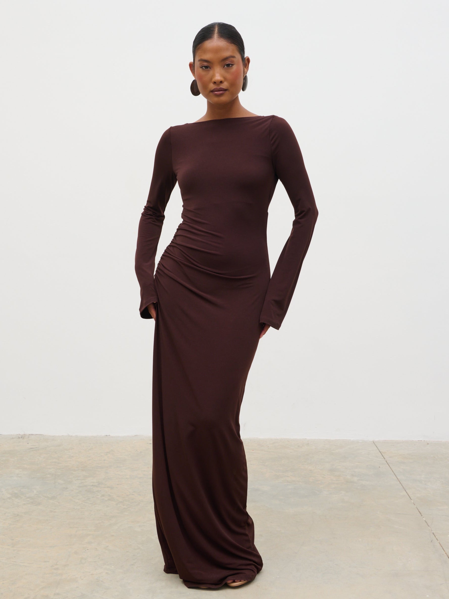 Hadley Cowl Back Jersey Maxi Dress - Brown Hadley Cowl Back Jersey Maxi Dress - Brown
