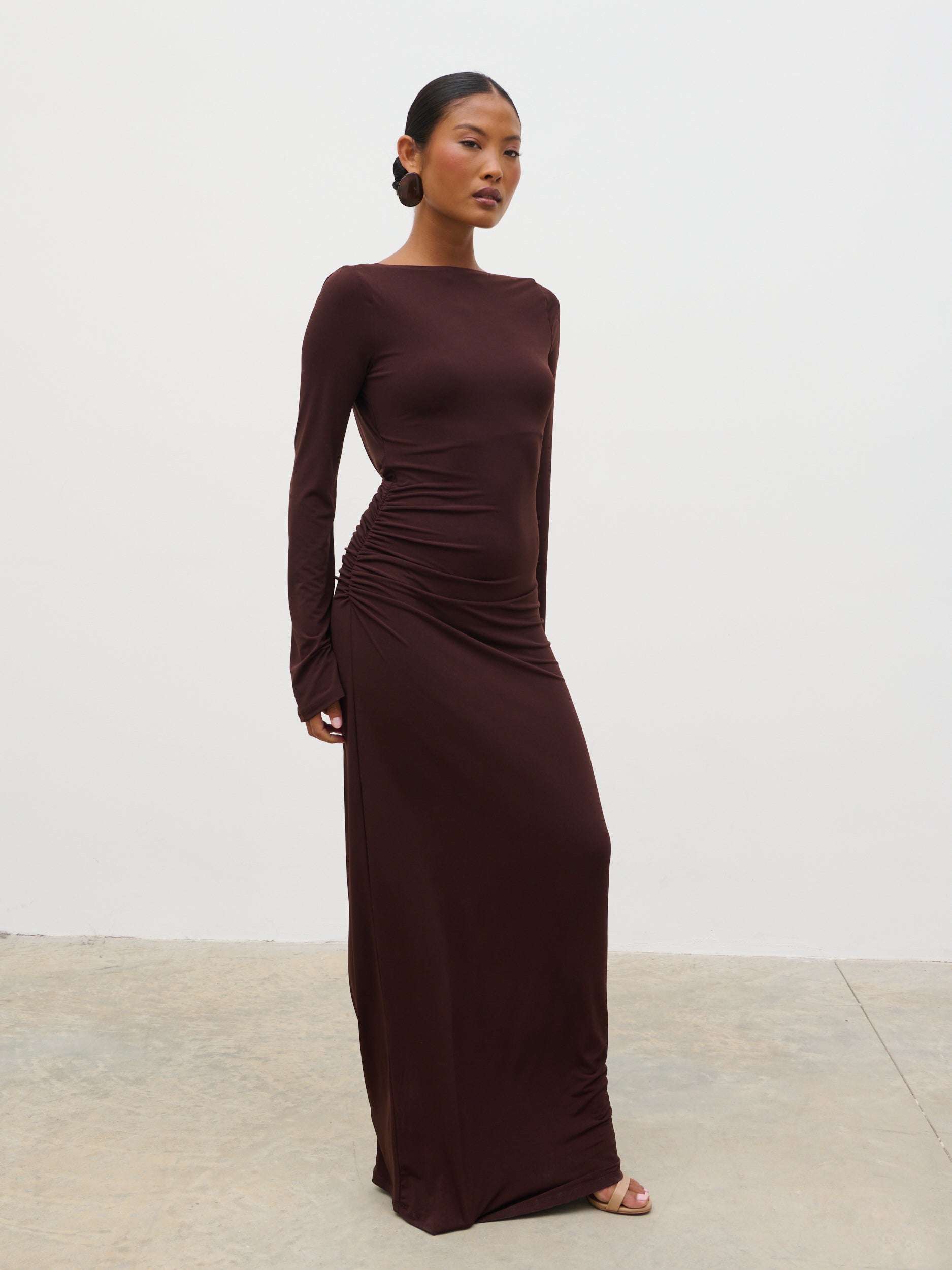 Hadley Cowl Back Jersey Maxi Dress - Brown Pretty Lavish Hadley Cowl Back Jersey Maxi Dress - Brown Pretty Lavish
