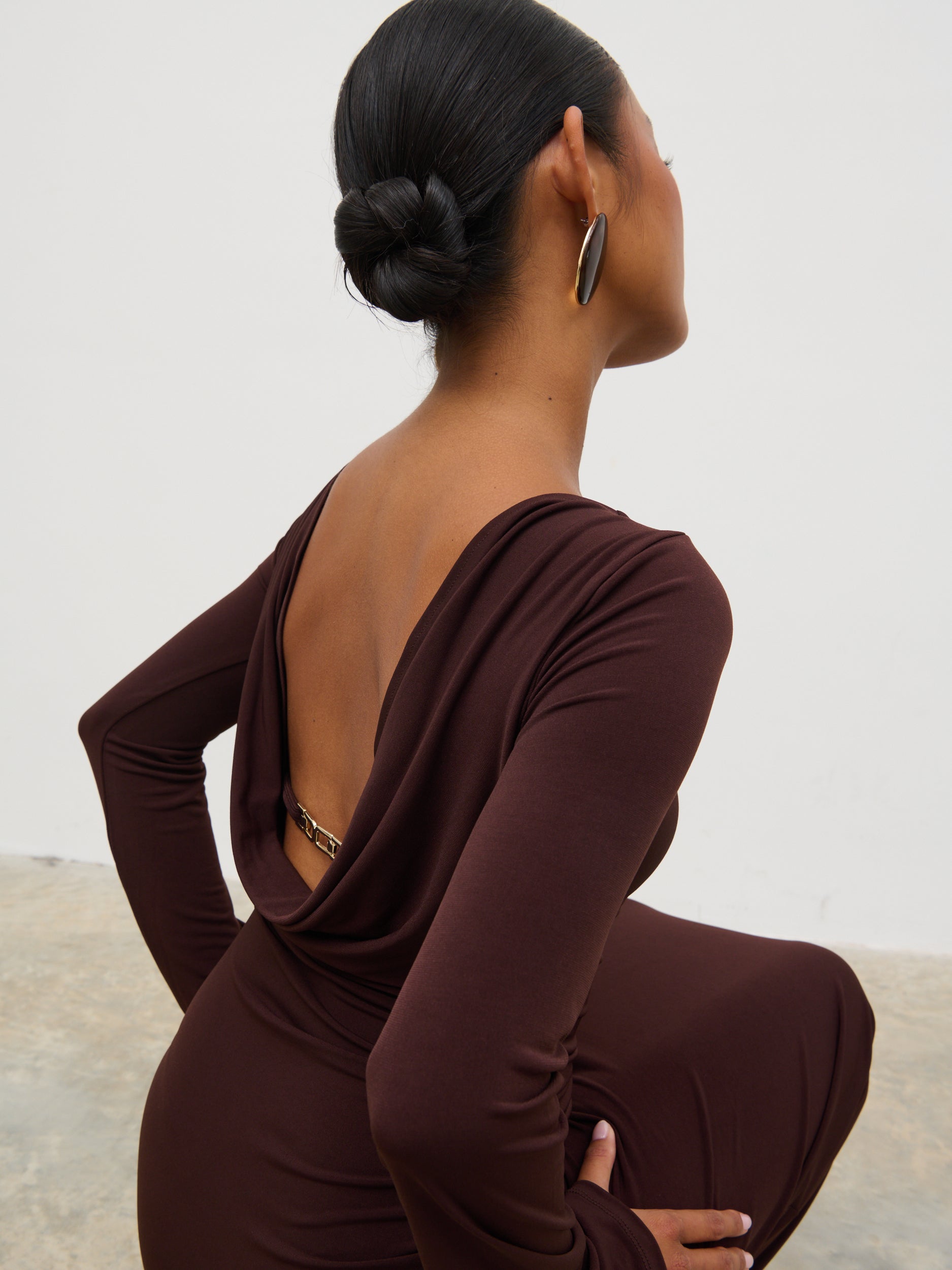 Hadley Cowl Back Jersey Maxi Dress - Brown Pretty Lavish Hadley Cowl Back Jersey Maxi Dress - Brown Pretty Lavish