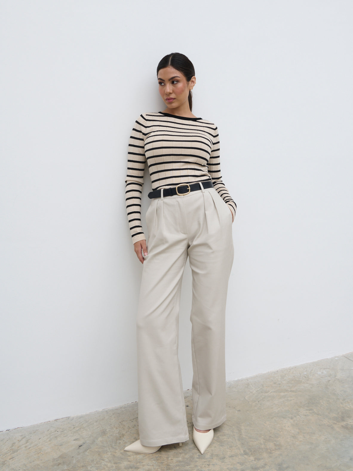 Hailey Stripe Knit Top - Navy and Cream