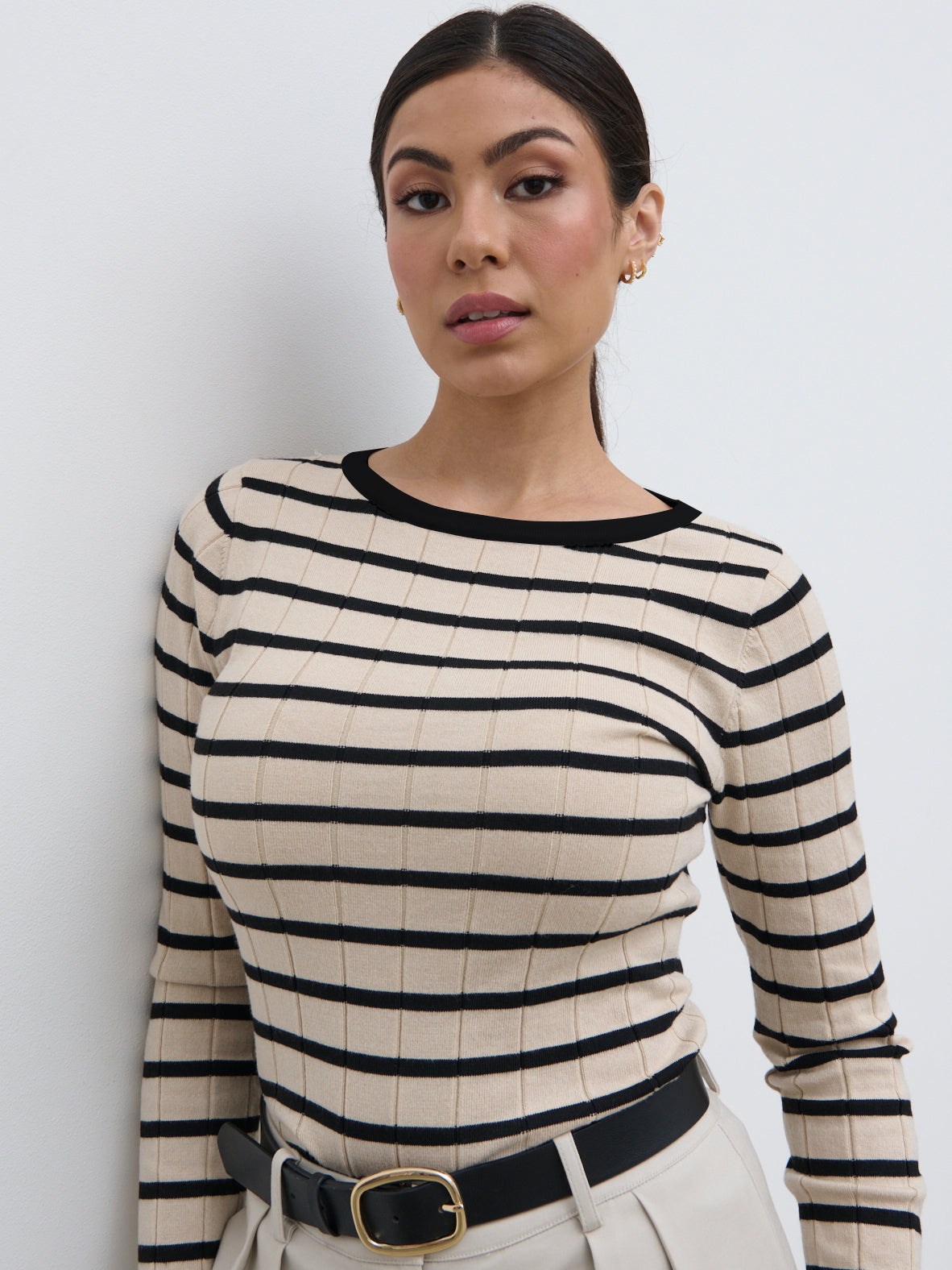 Hailey Stripe Knit Top - Navy and Cream