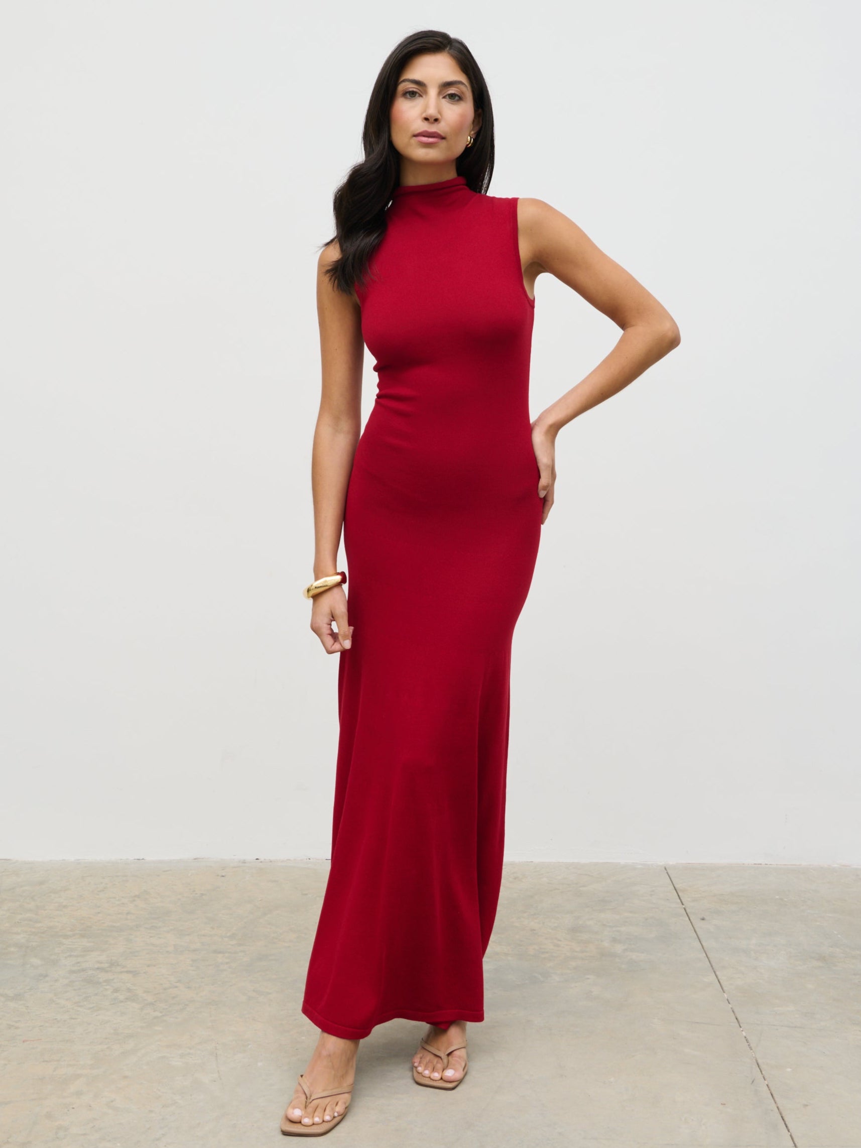 Hannah High Neck Knit Maxi Dress - Red Hannah High Neck Knit Maxi Dress - Red