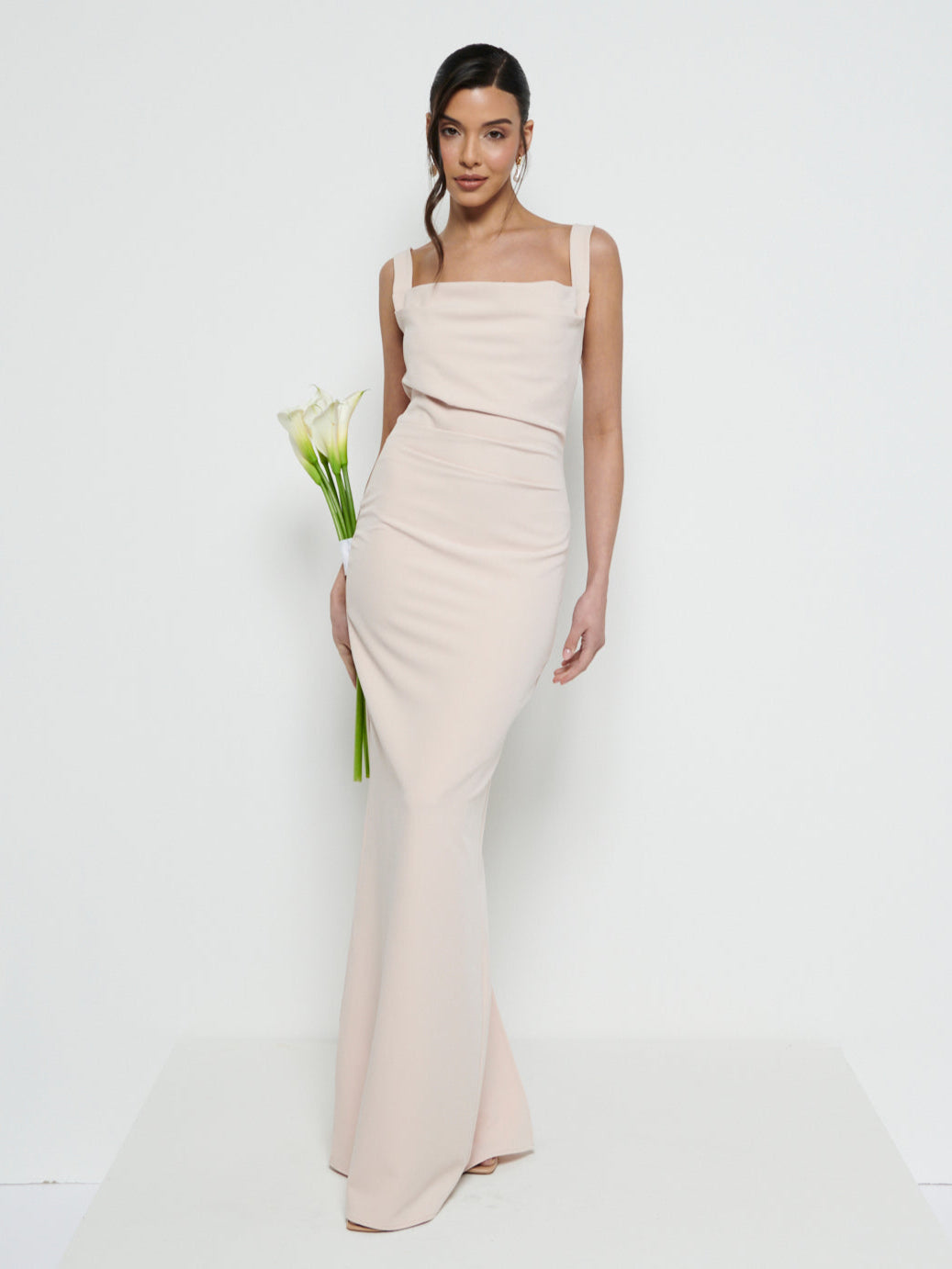 Harriet Cowl Neck Crepe Maxi Bridesmaid Dress - Blush Pretty Lavish Harriet Cowl Neck Crepe Maxi Bridesmaid Dress - Blush Pretty Lavish