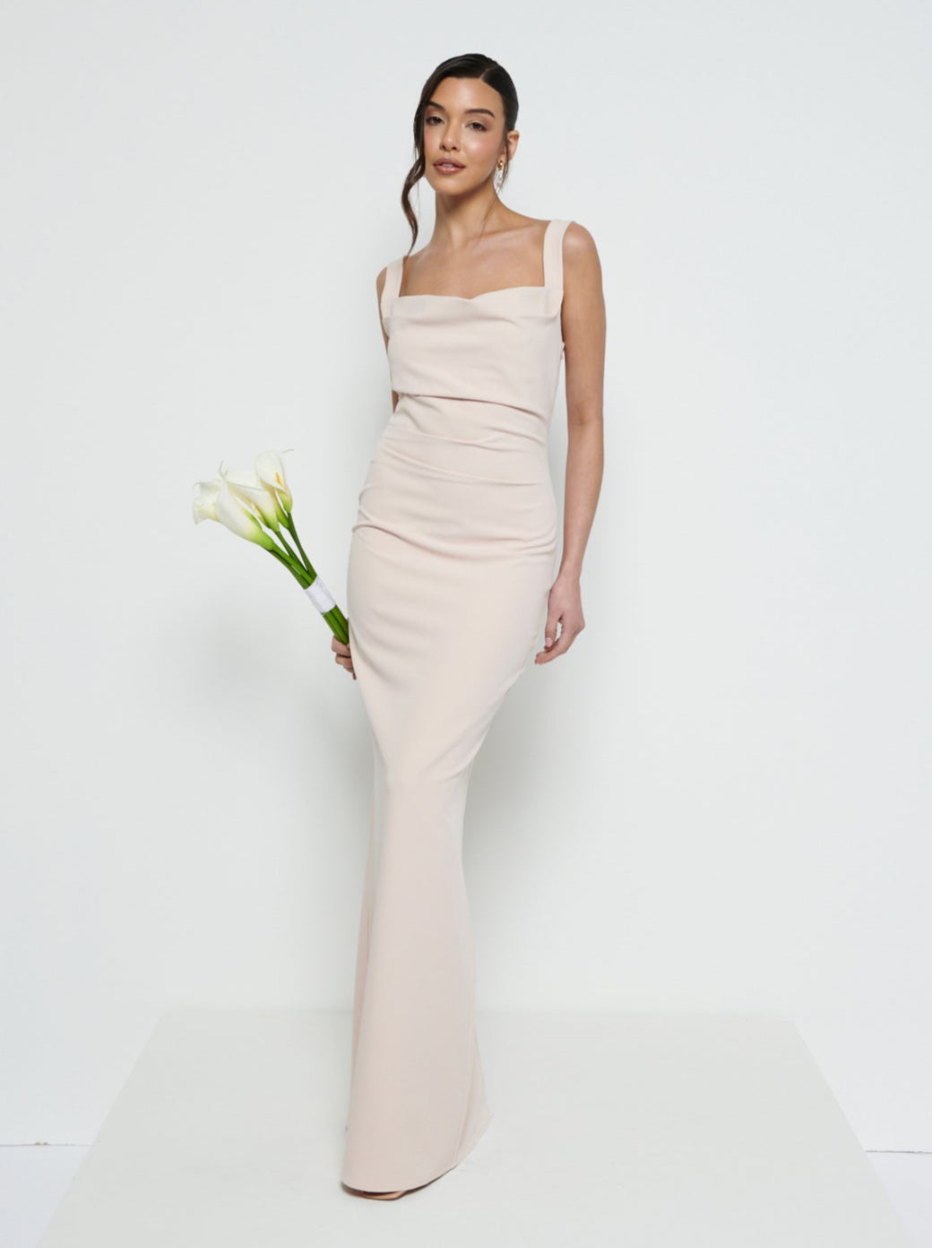 Harriet Cowl Neck Crepe Maxi Bridesmaid Dress - Blush