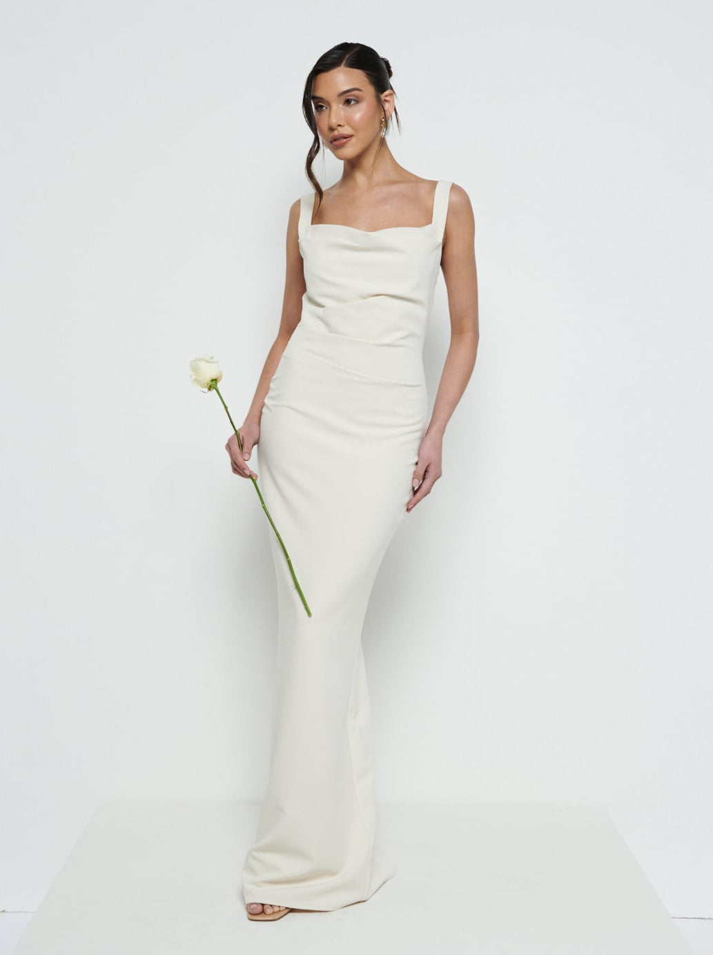 Harriet Cowl Neck Crepe Maxi Bridesmaid Dress - Champagne