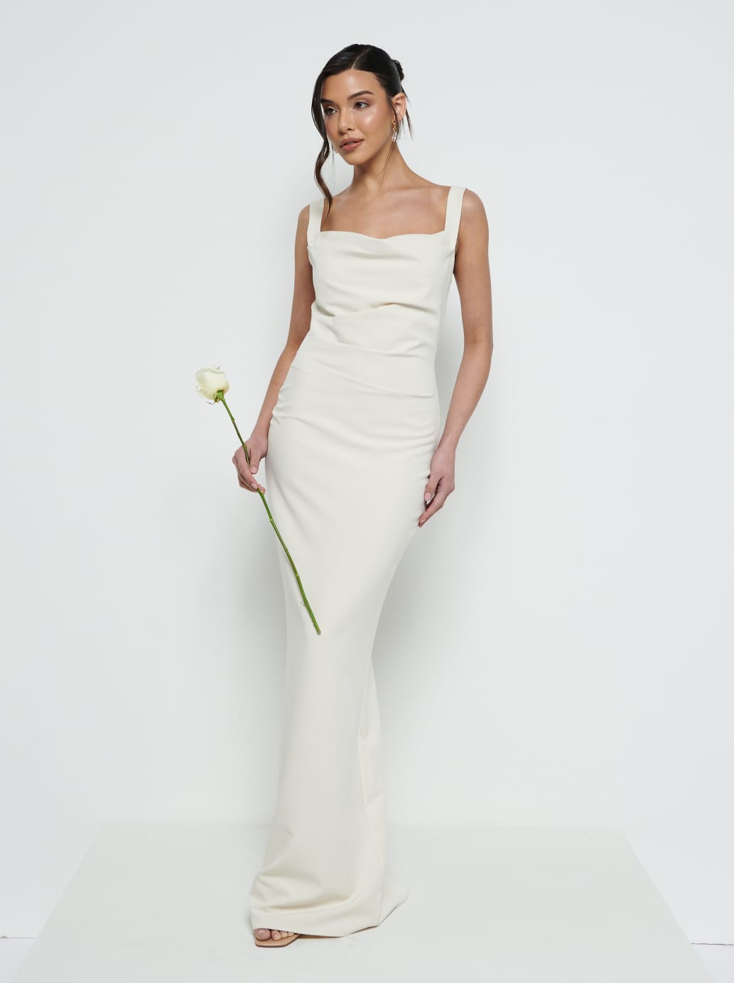 Harriet Cowl Neck Crepe Maxi Bridesmaid Dress Champagne