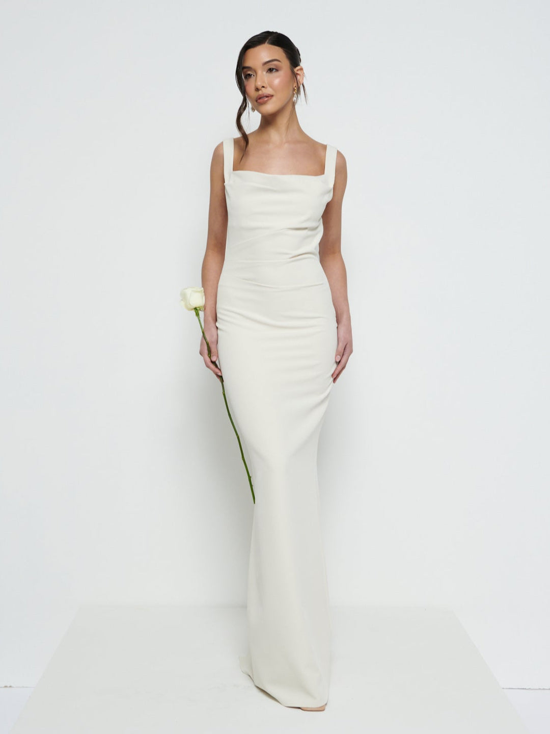 Harriet Cowl Neck Crepe Maxi Bridesmaid Dress - Champagne