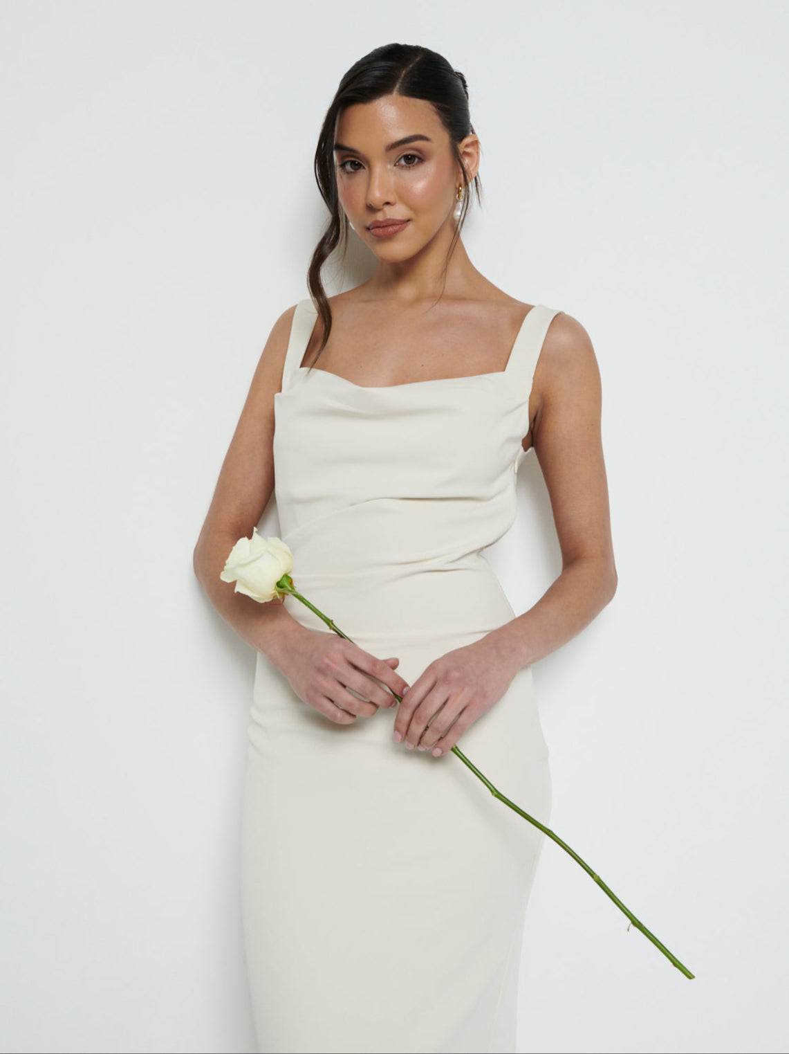 Harriet Cowl Neck Crepe Maxi Bridesmaid Dress - Champagne