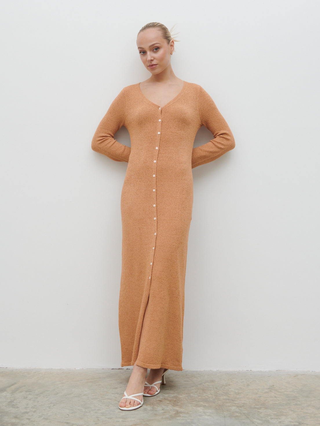 Hazel Knit Maxi Dress - Tan Blush