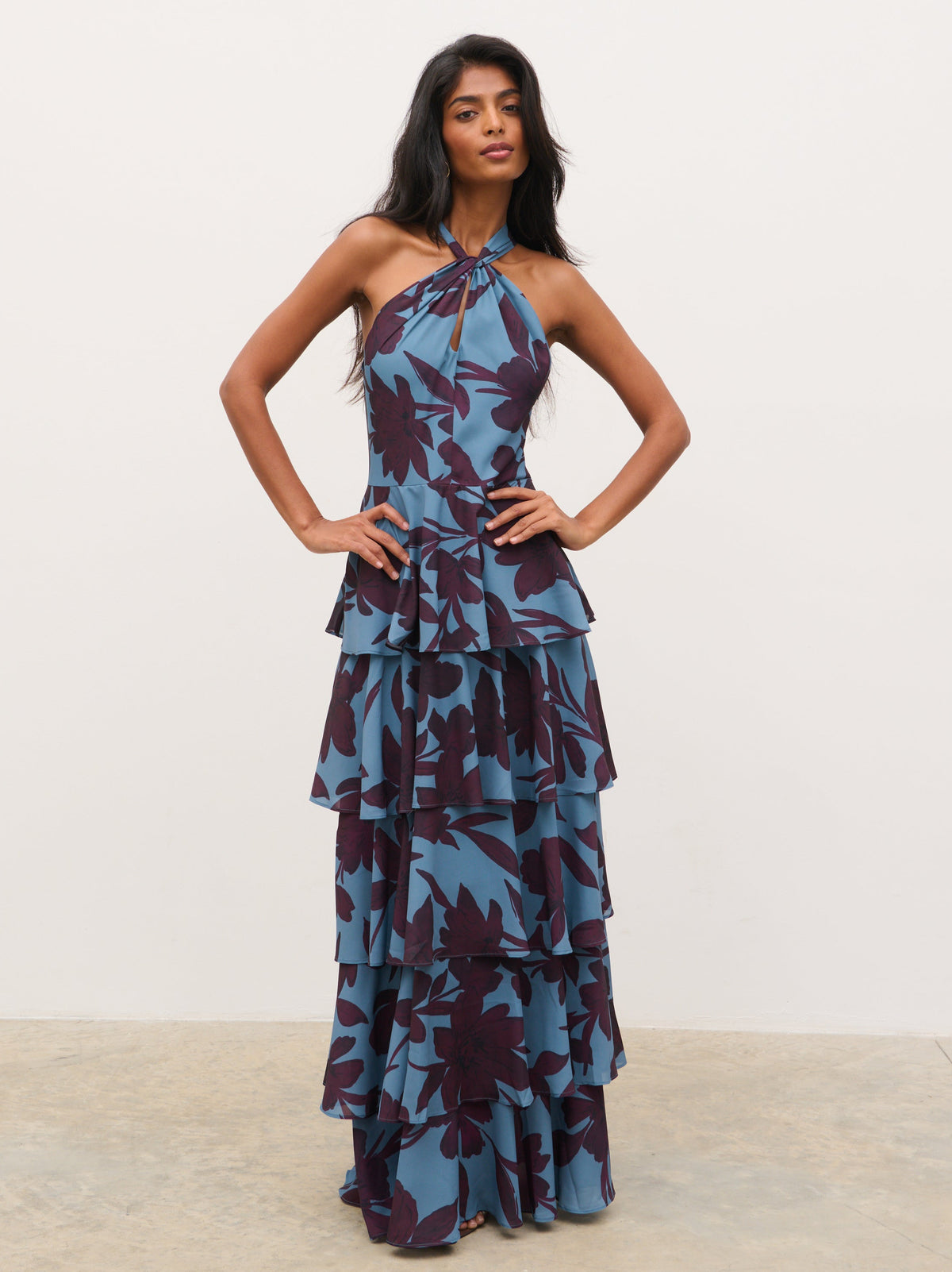 dusty blue floral high neck frill hem shift dress Women's Ruffle Dresses | Frilly Dresses Dress shop This organza maxi dress Select Shoe size:43 AE Sweetheart Tie-Strap Midi collection: occasion-dresses