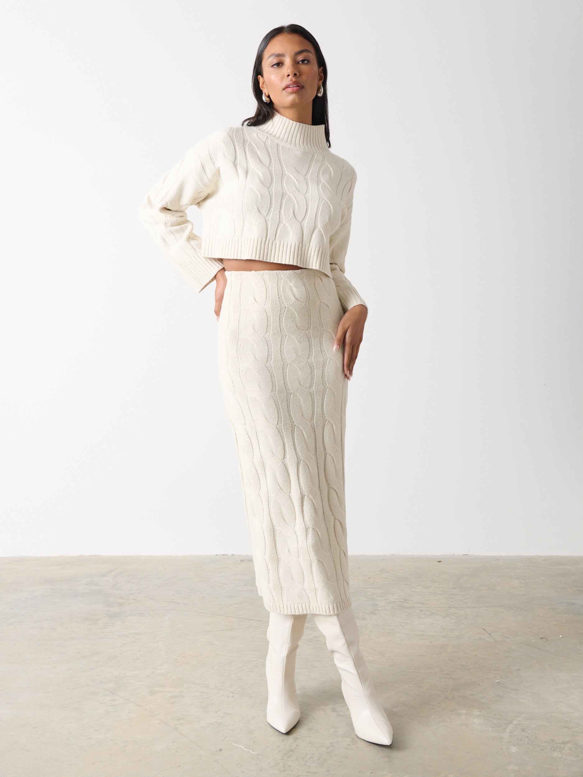 Hunter Cable Knit Midaxi Skirt - Cream