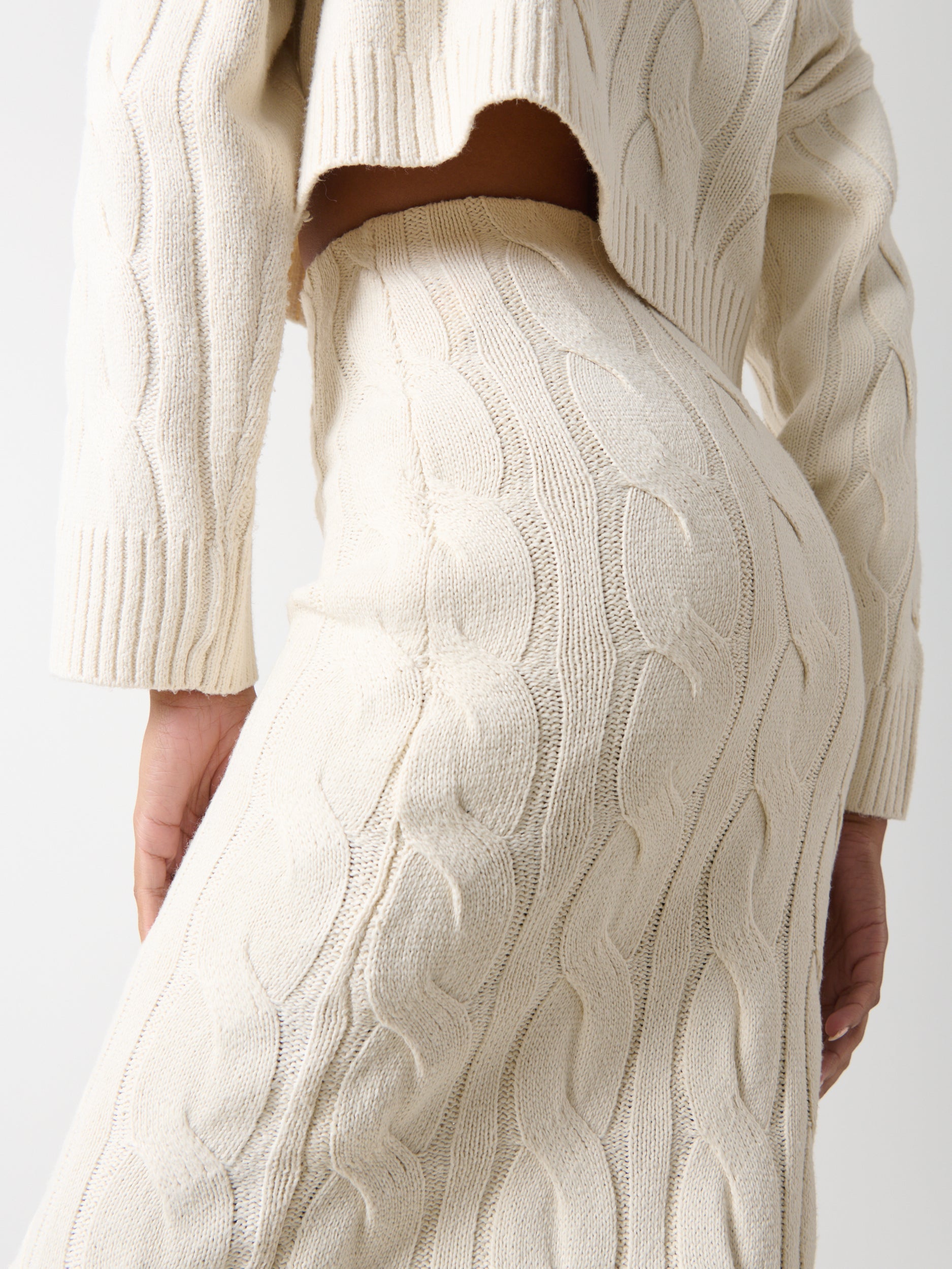 Hunter Cable Knit Midaxi Skirt - Cream