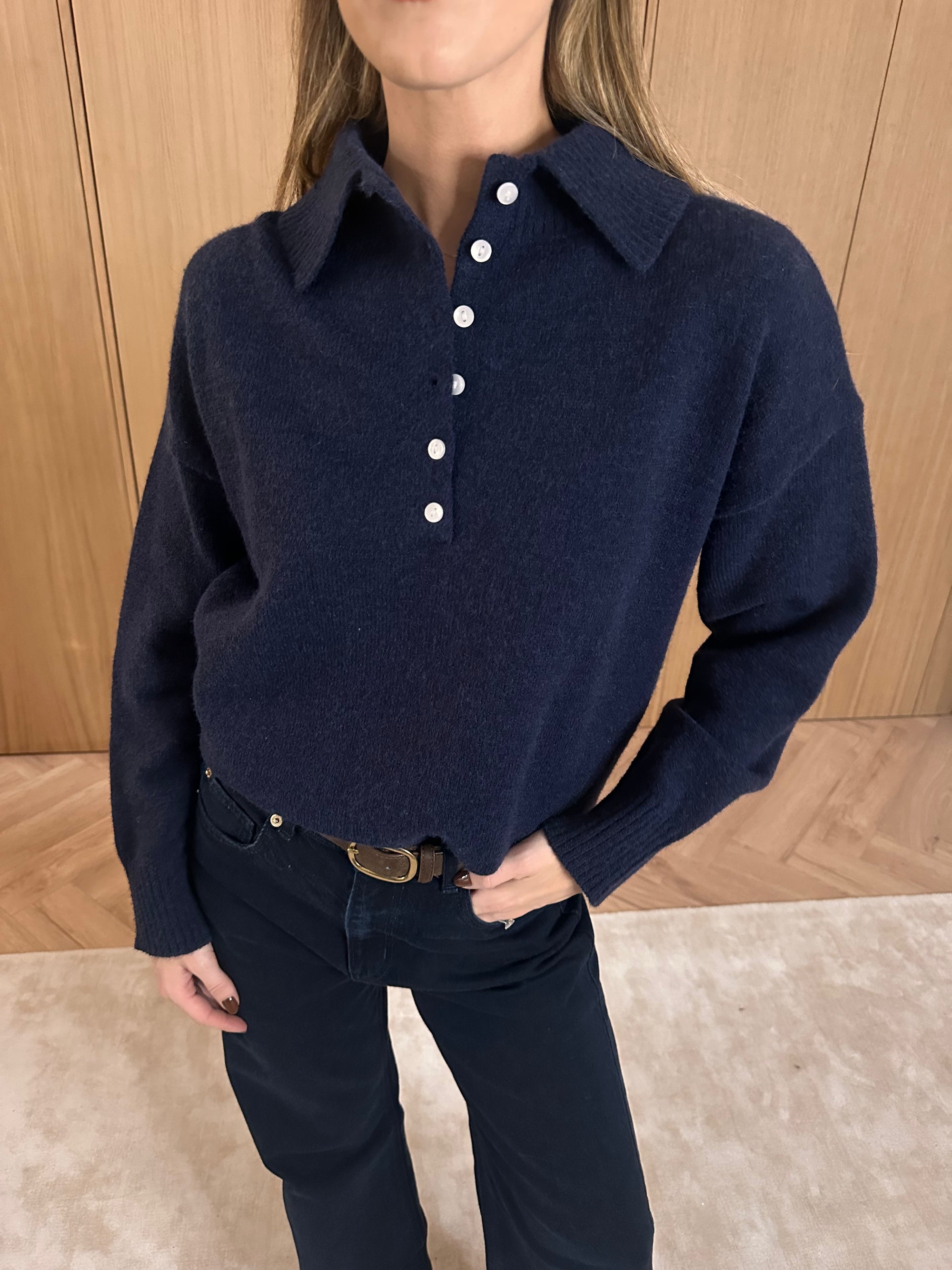 Laurent High Neck Button Knit Jumper