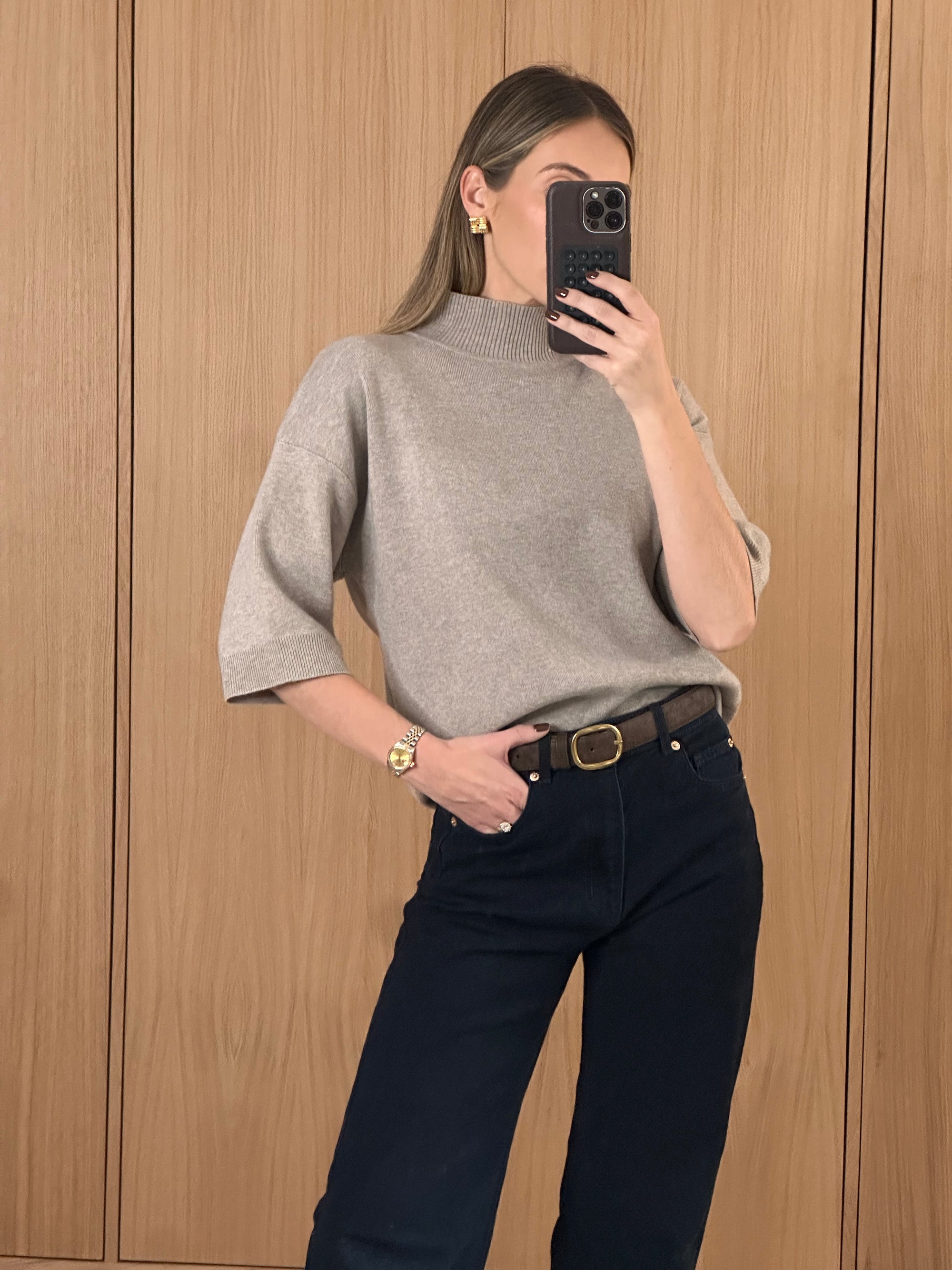 Carmel 3 4 Sleeve Grown Neck Knit Jumper