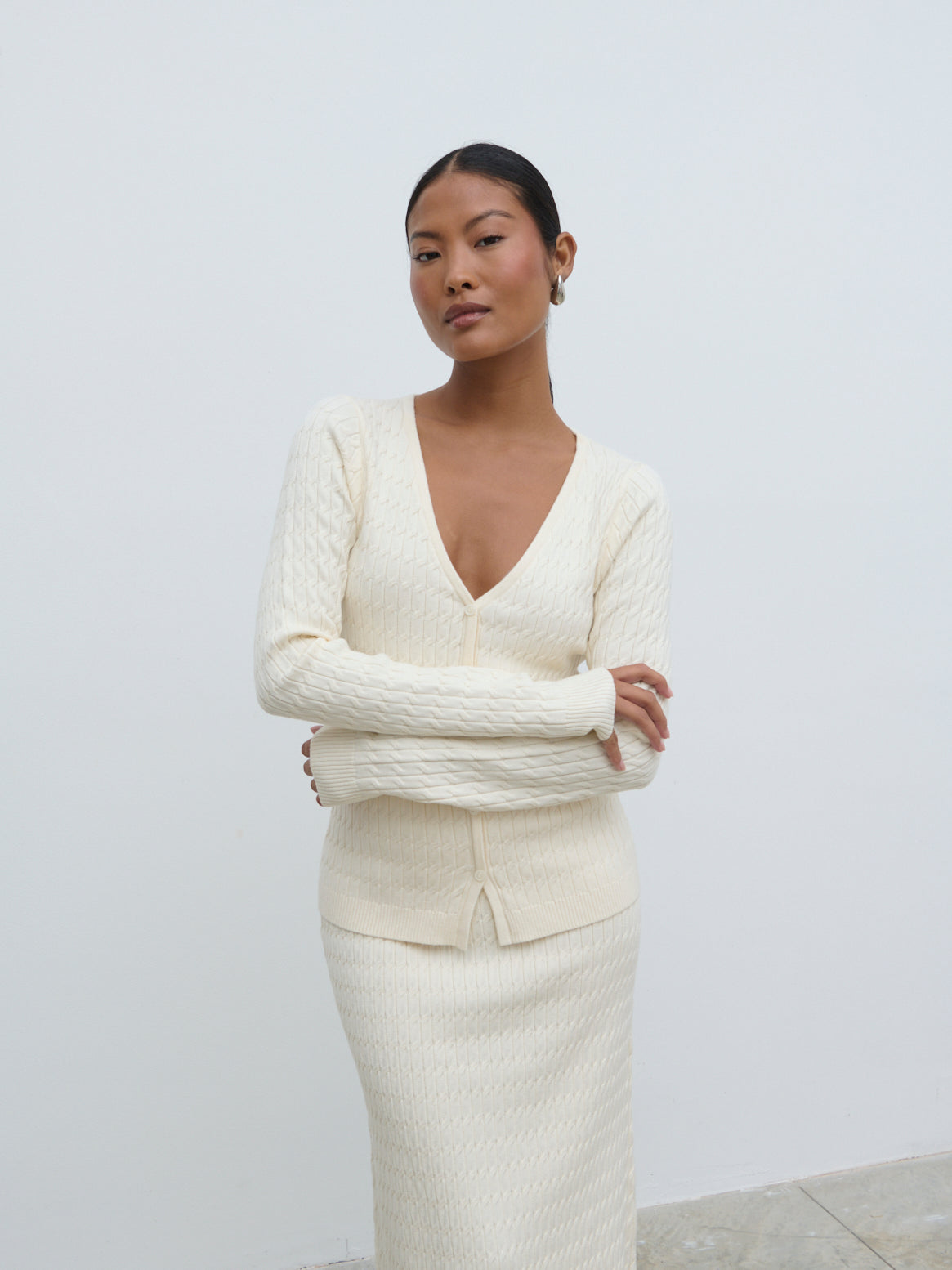 Iliana Cable Knit Cardigan - Cream