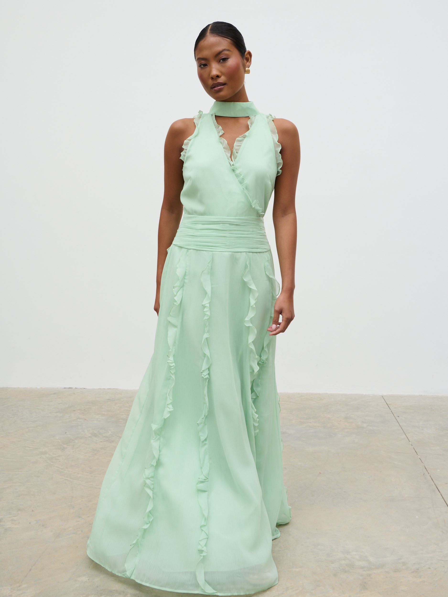 Ingrid Ruffle Maxi Dress - Sage Pretty Lavish Ingrid Ruffle Maxi Dress - Sage Pretty Lavish