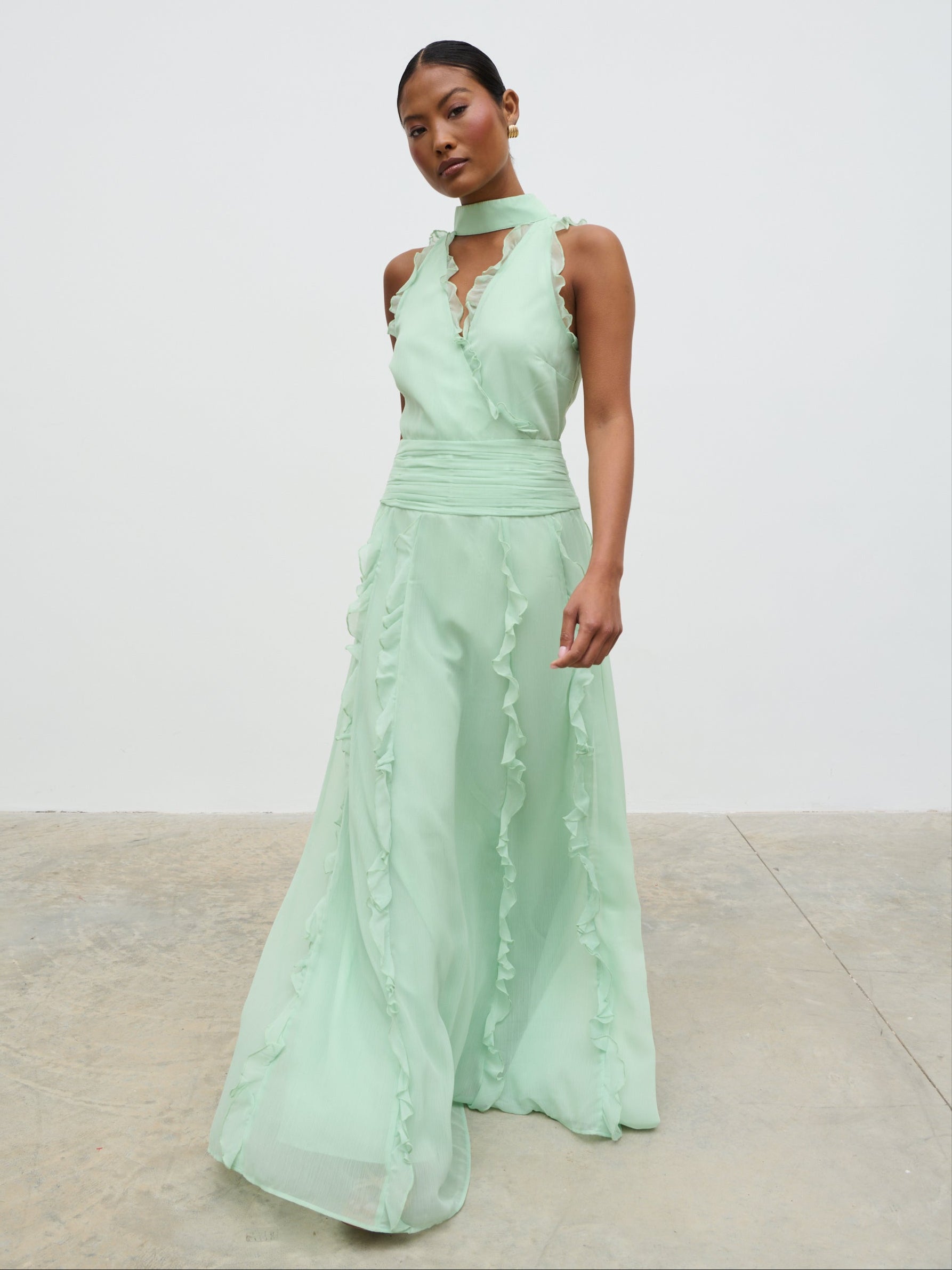 Ingrid Ruffle Maxi Dress - Sage Pretty Lavish Ingrid Ruffle Maxi Dress - Sage Pretty Lavish