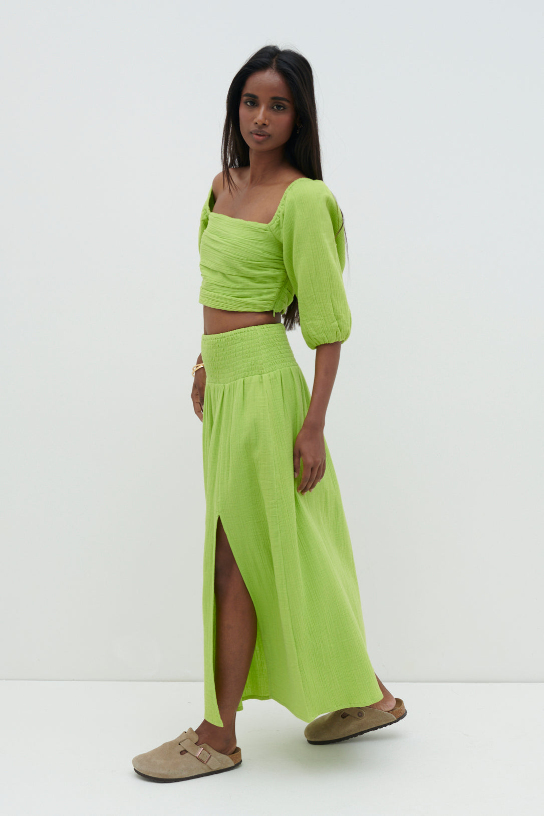 Ingrid Ruched Midaxi Skirt - Lime