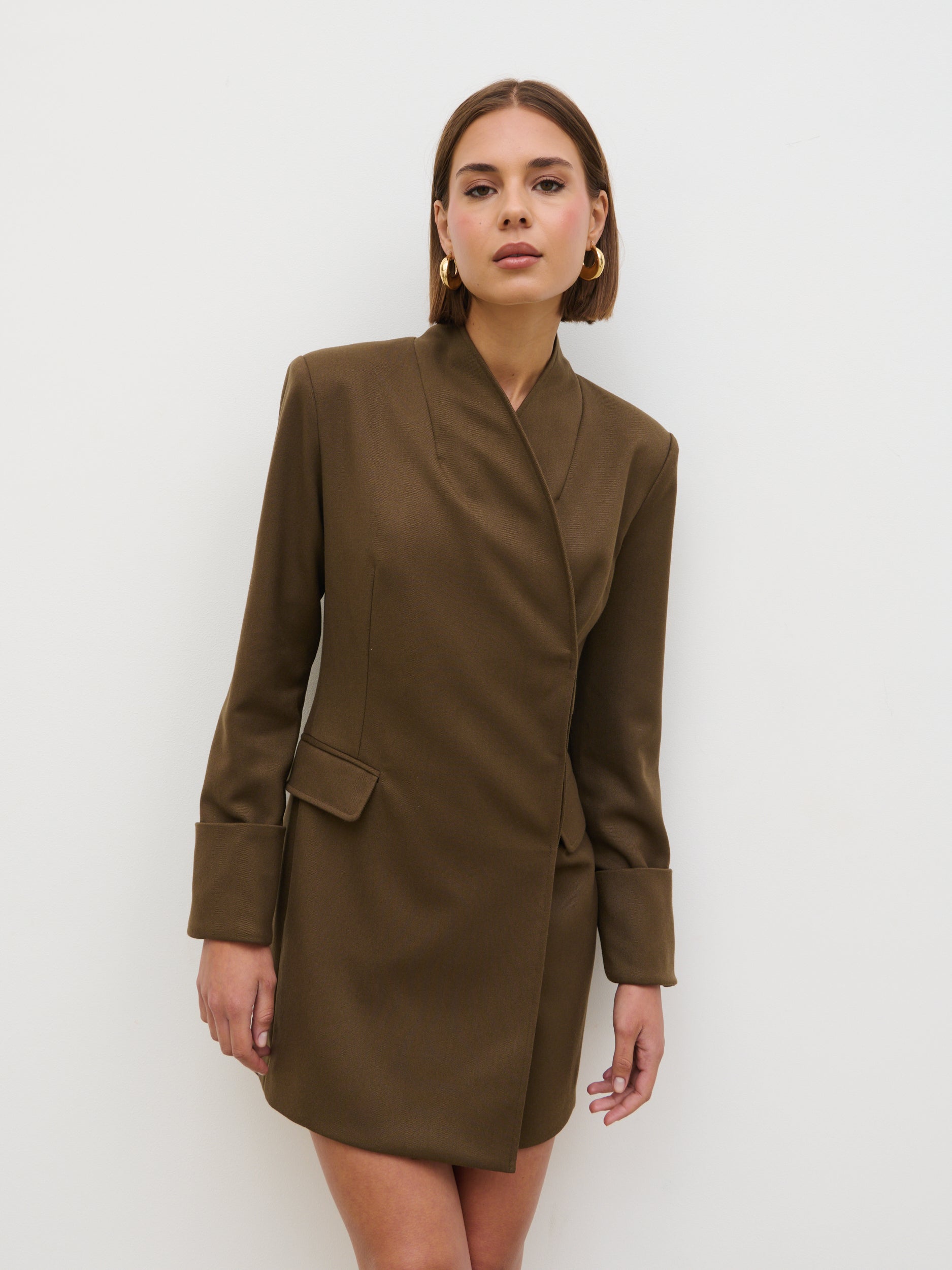 Iris Blazer Mini Dress - Khaki Brown Pretty Lavish Iris Blazer Mini Dress - Khaki Brown Pretty Lavish