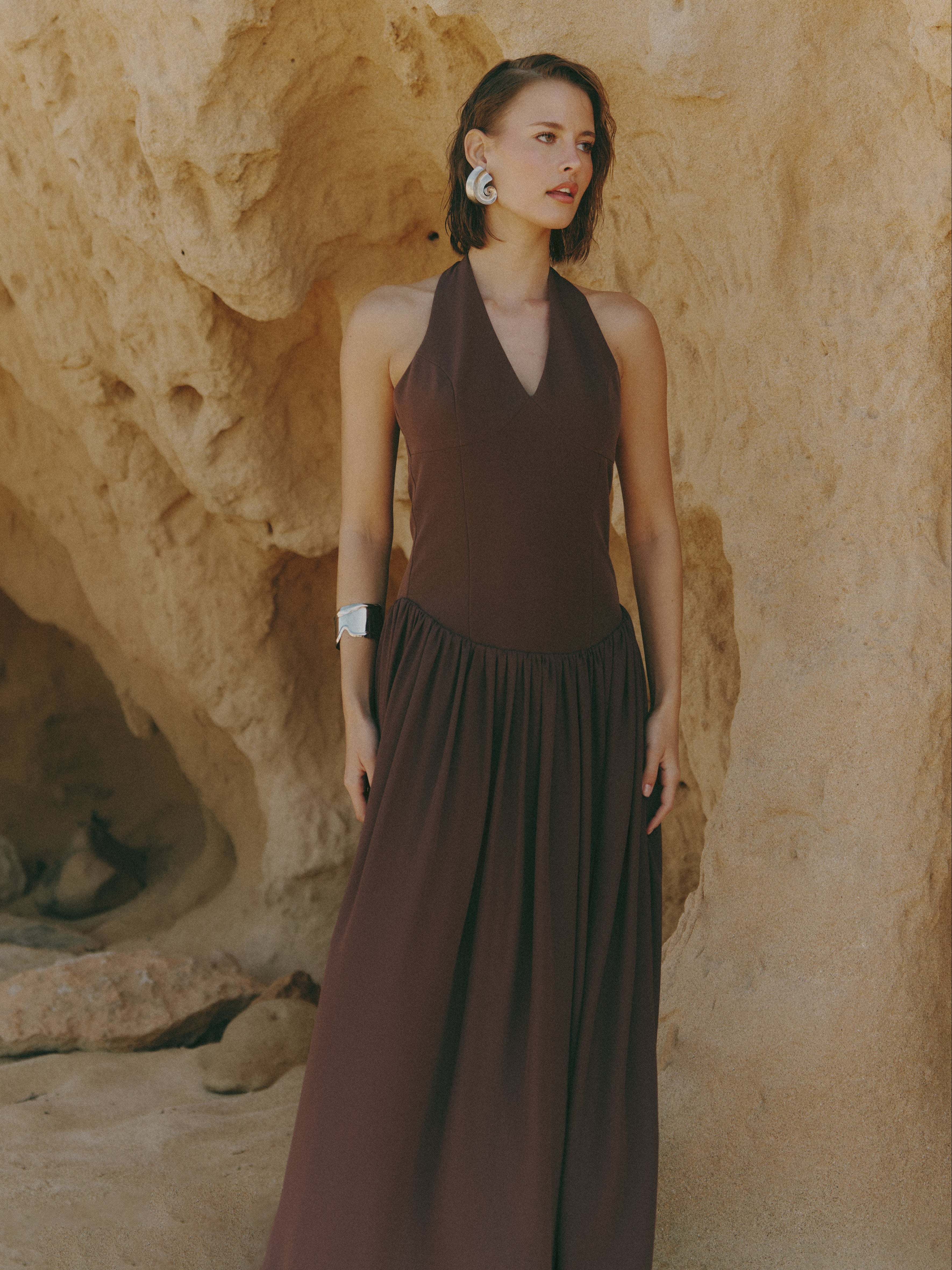 Isadora Drop Waist Maxi Dress - Chocolate Brown Pretty Lavish Isadora Drop Waist Maxi Dress - Chocolate Brown Pretty Lavish
