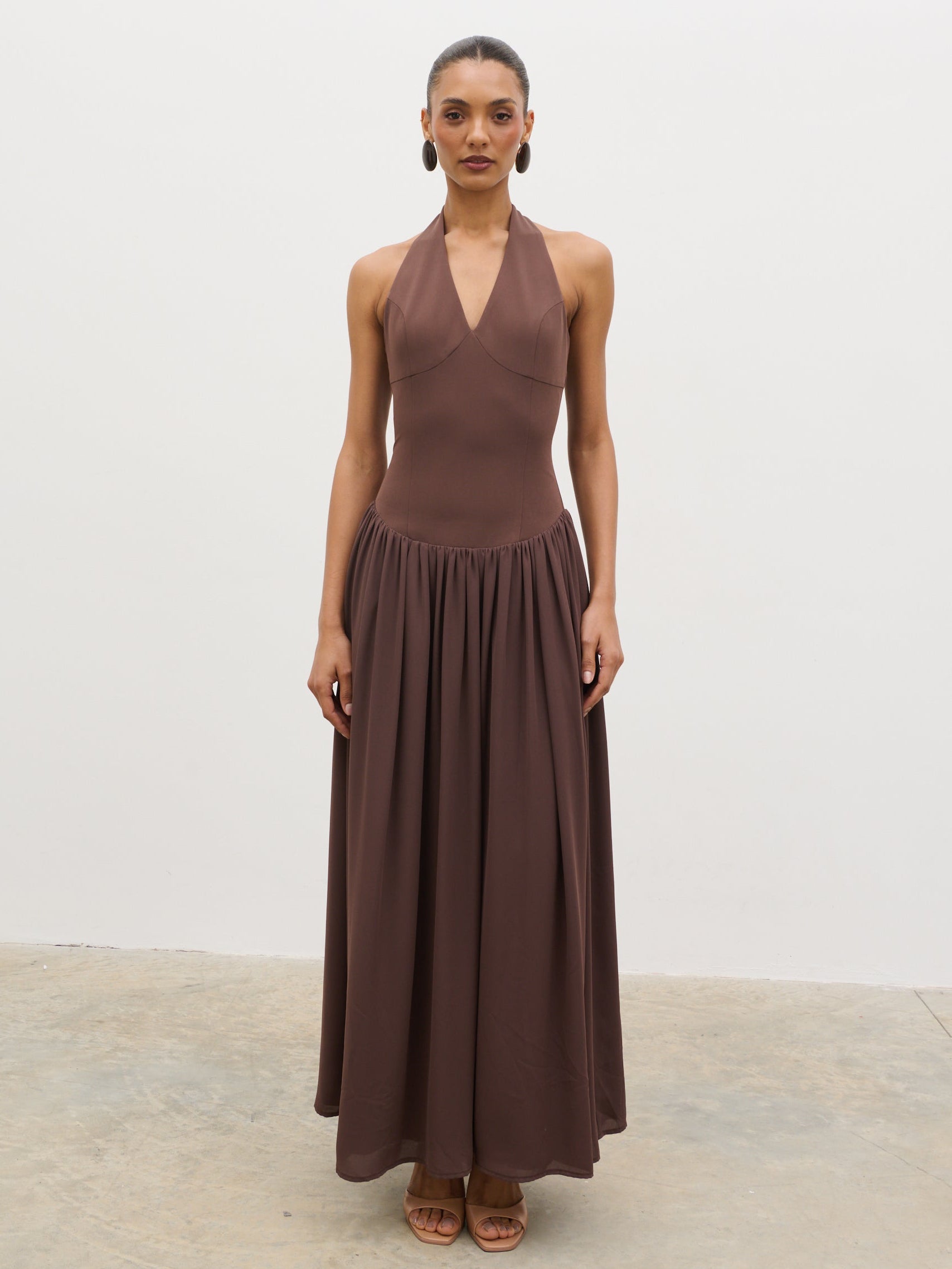 Isadora Drop Waist Maxi Dress - Chocolate Brown Isadora Drop Waist Maxi Dress - Chocolate Brown