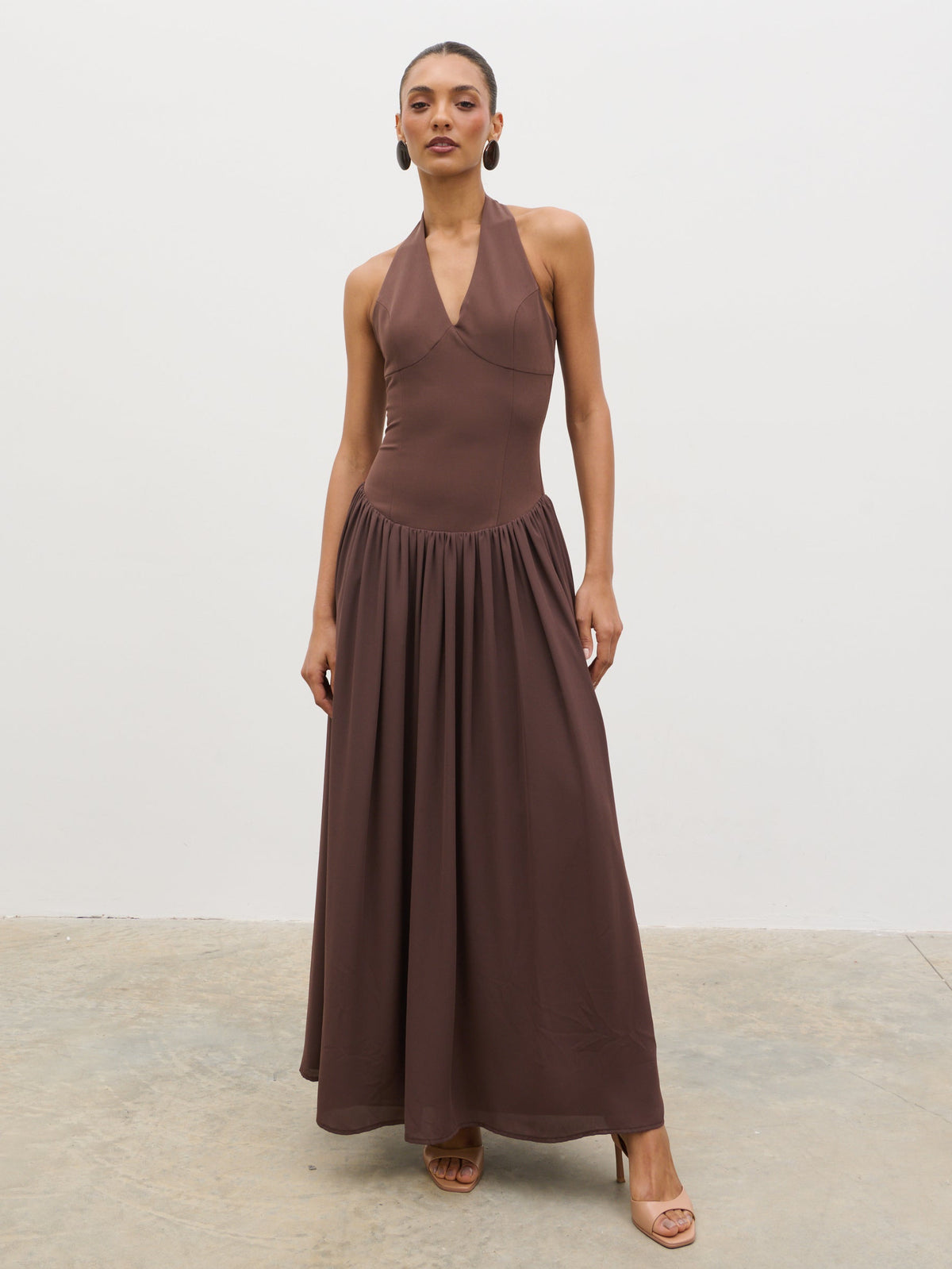 Isadora Drop Waist Maxi Dress Chocolate Brown