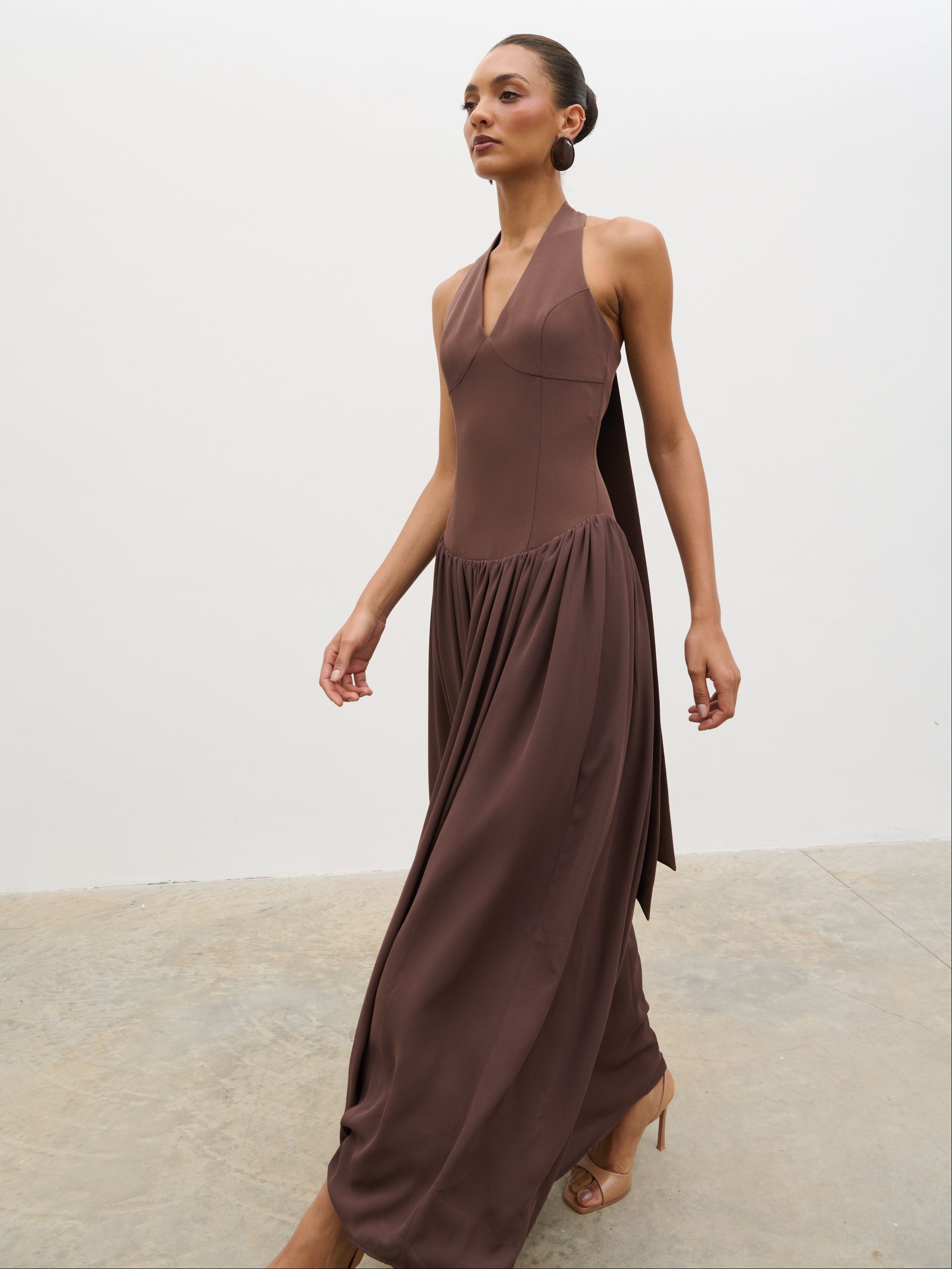 Isadora Drop Waist Maxi Dress - Chocolate Brown Isadora Drop Waist Maxi Dress - Chocolate Brown