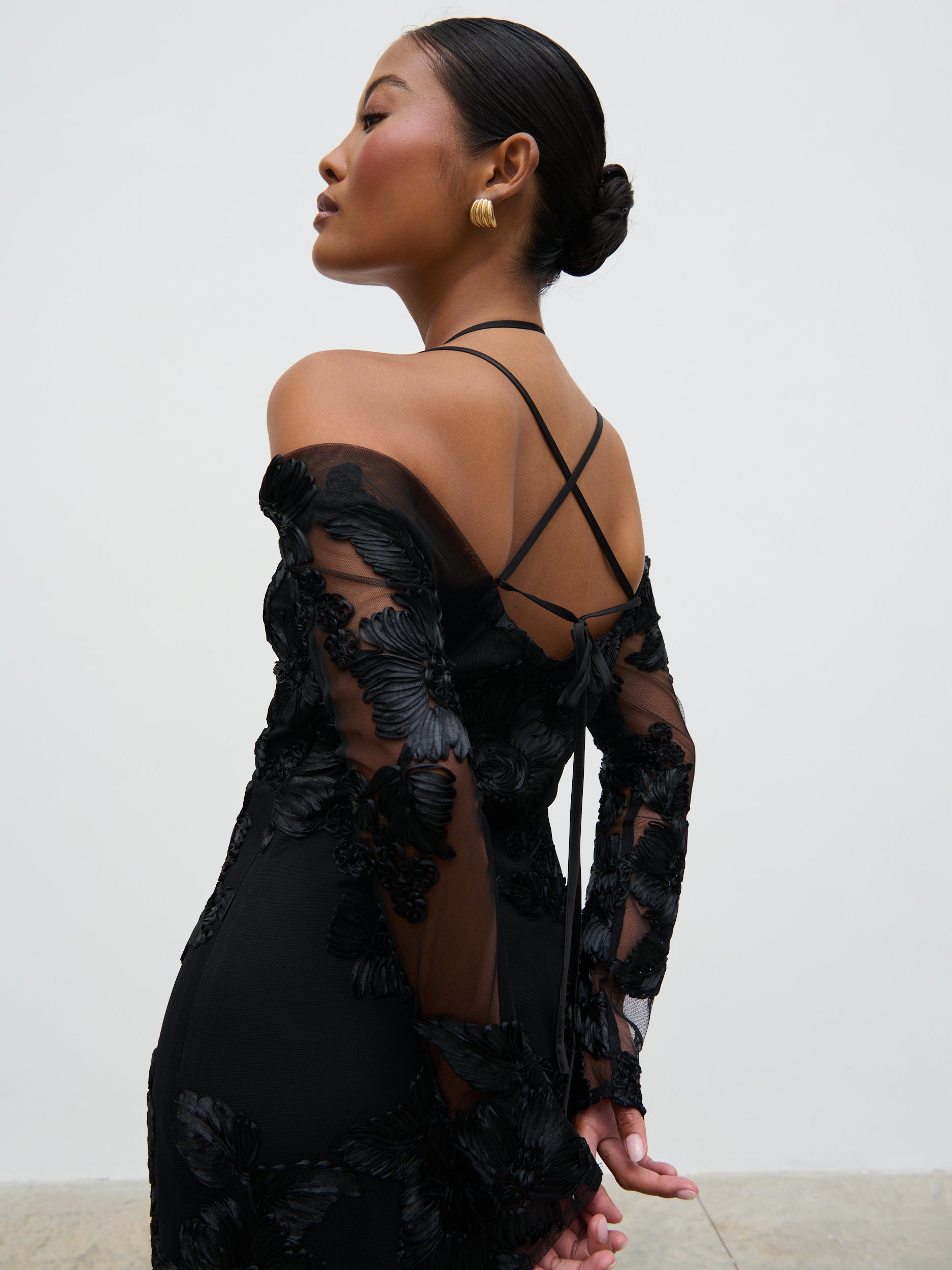 Jamila Cold Shoulder Maxi Dress - Black Jacquard Floral Pretty Lavish Jamila Cold Shoulder Maxi Dress - Black Jacquard Floral Pretty Lavish