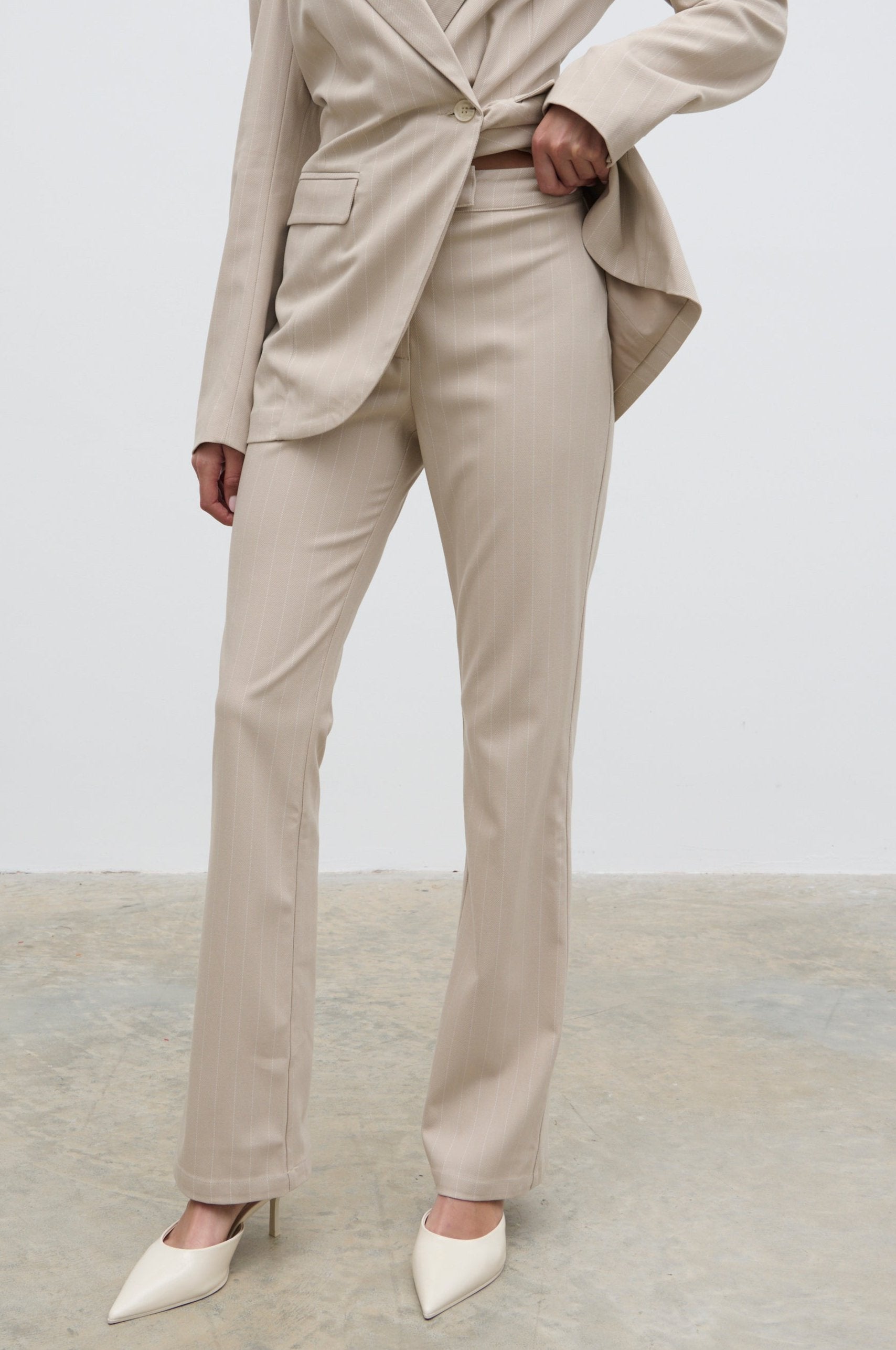 Jaycie Straight Leg Pinstripe Trousers - Chalk and White Stripe