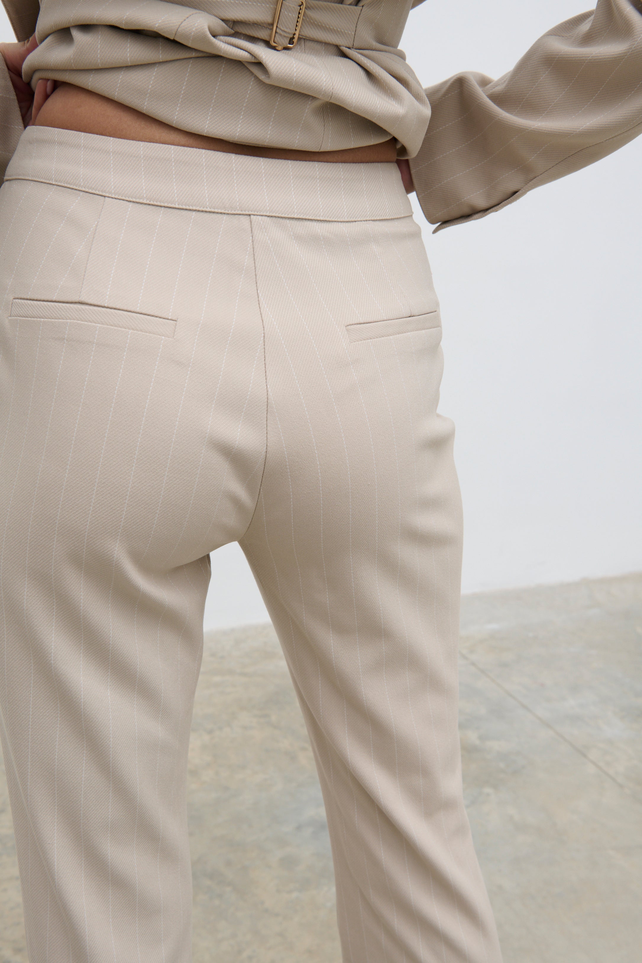 Jaycie Straight Leg Pinstripe Trousers - Chalk and White Stripe