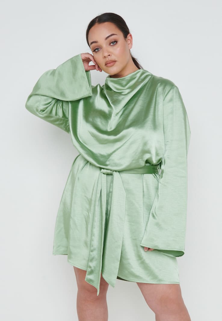 Jayda Cowl Neck Dress Curve - Soft Olive Pretty Lavish Jayda Cowl Neck Dress Curve - Soft Olive Pretty Lavish