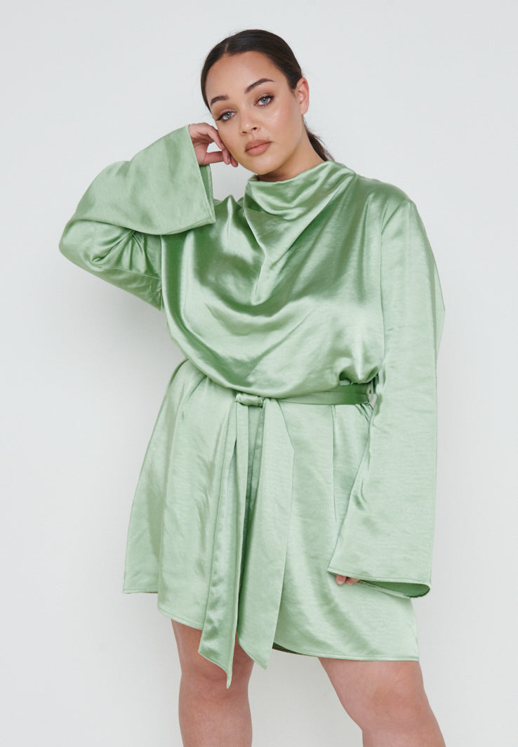 Jayda Cowl Neck Dress Curve - Soft Olive