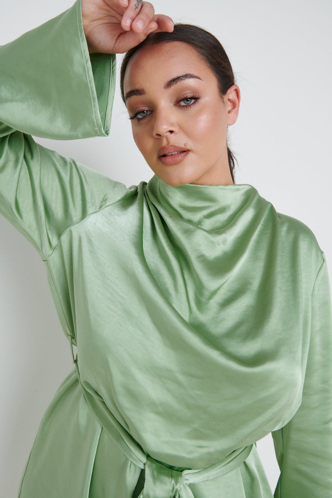 Jayda Cowl Neck Dress Curve - Soft Olive