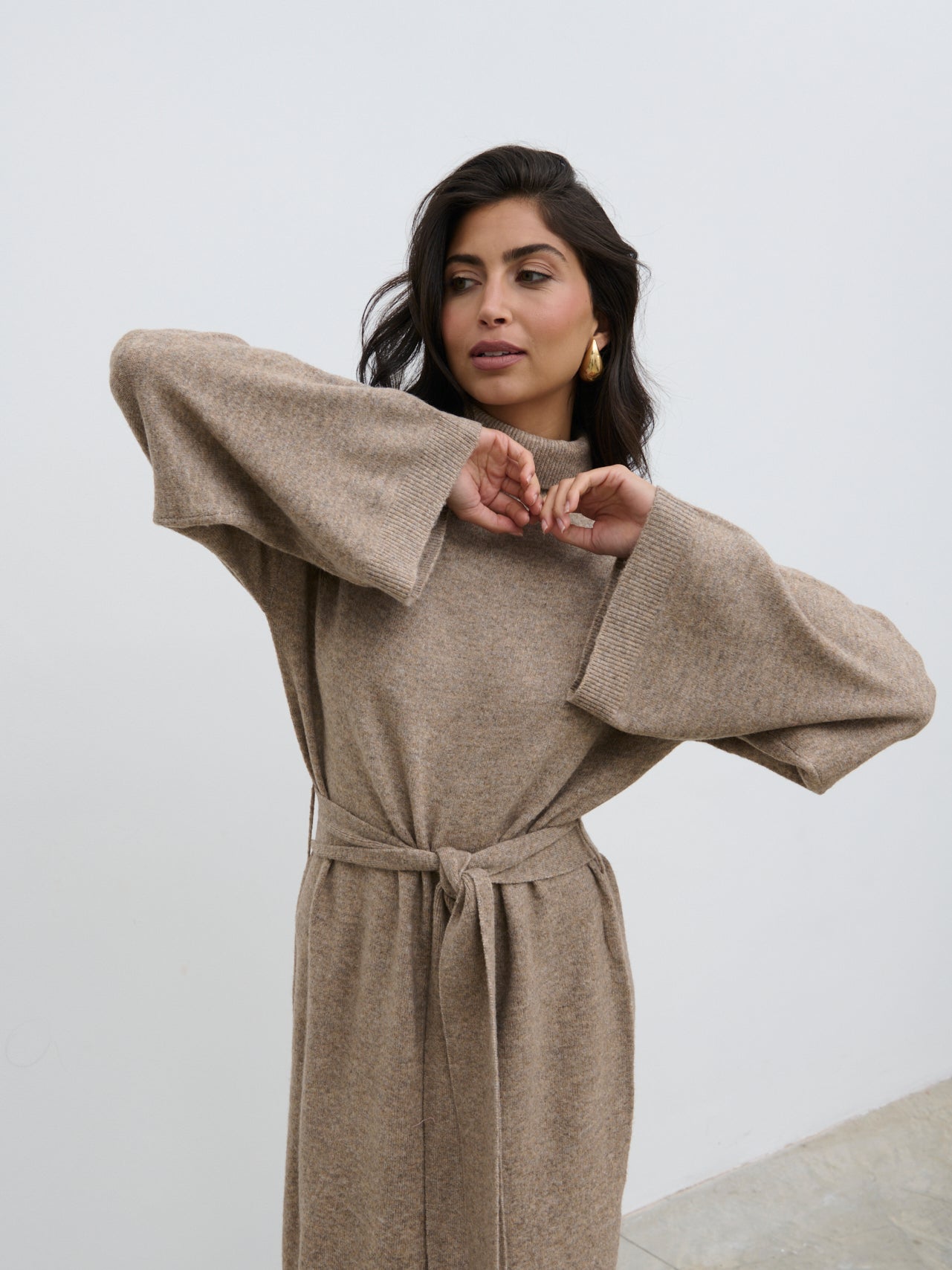 Jayda Knit Roll Neck Midaxi Dress - Taupe