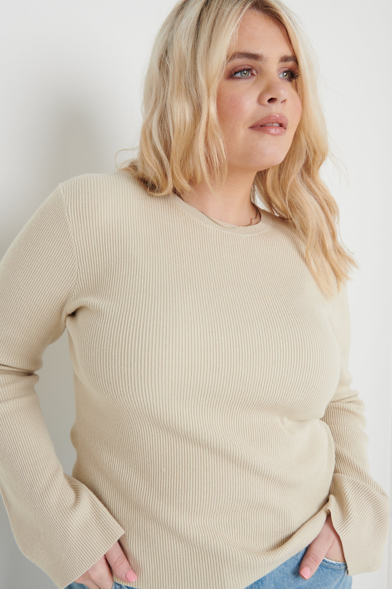 Jayla Long Sleeve Knit Top - Beige