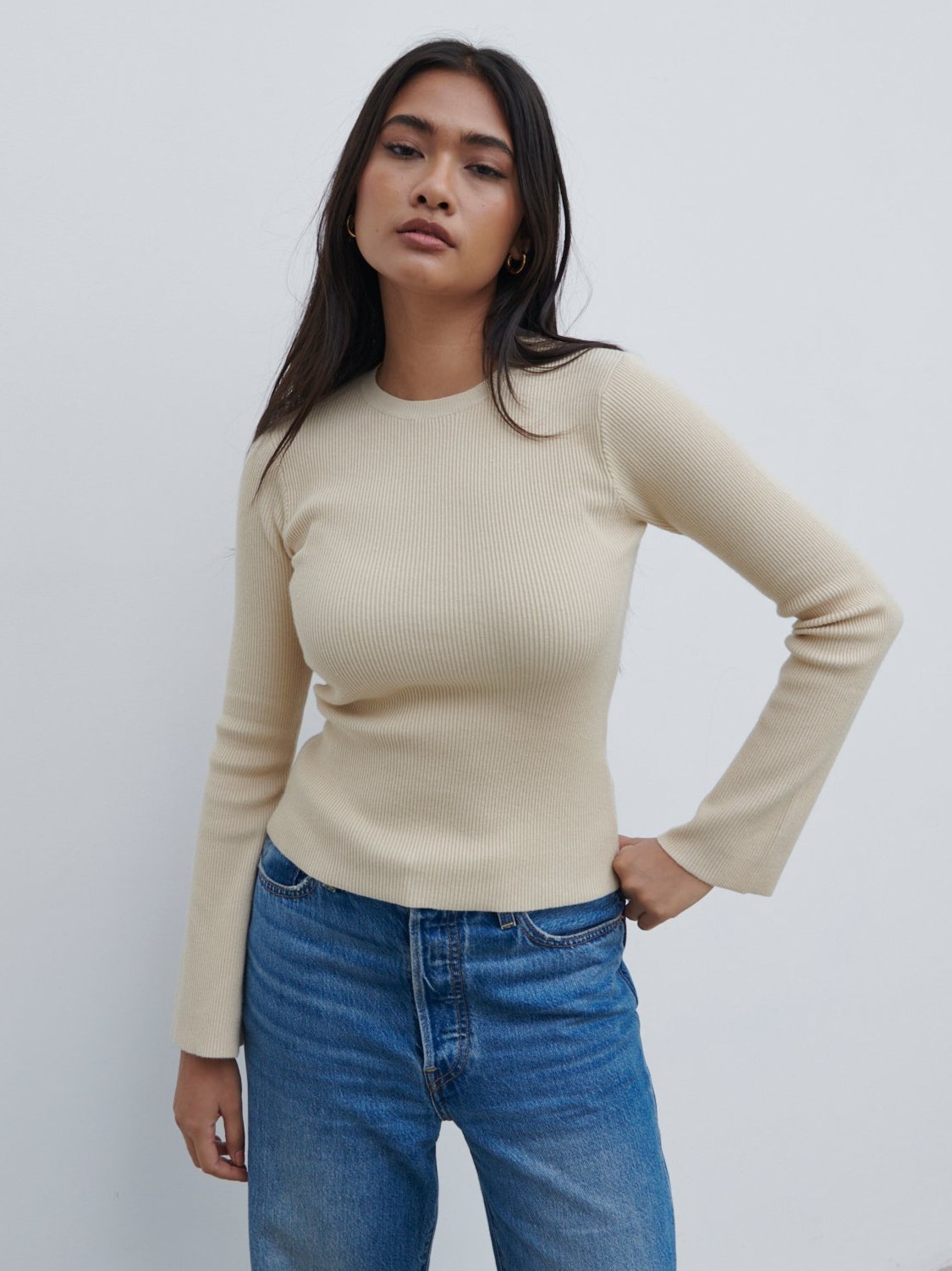 Jayla Long Sleeve Knit Top - Beige