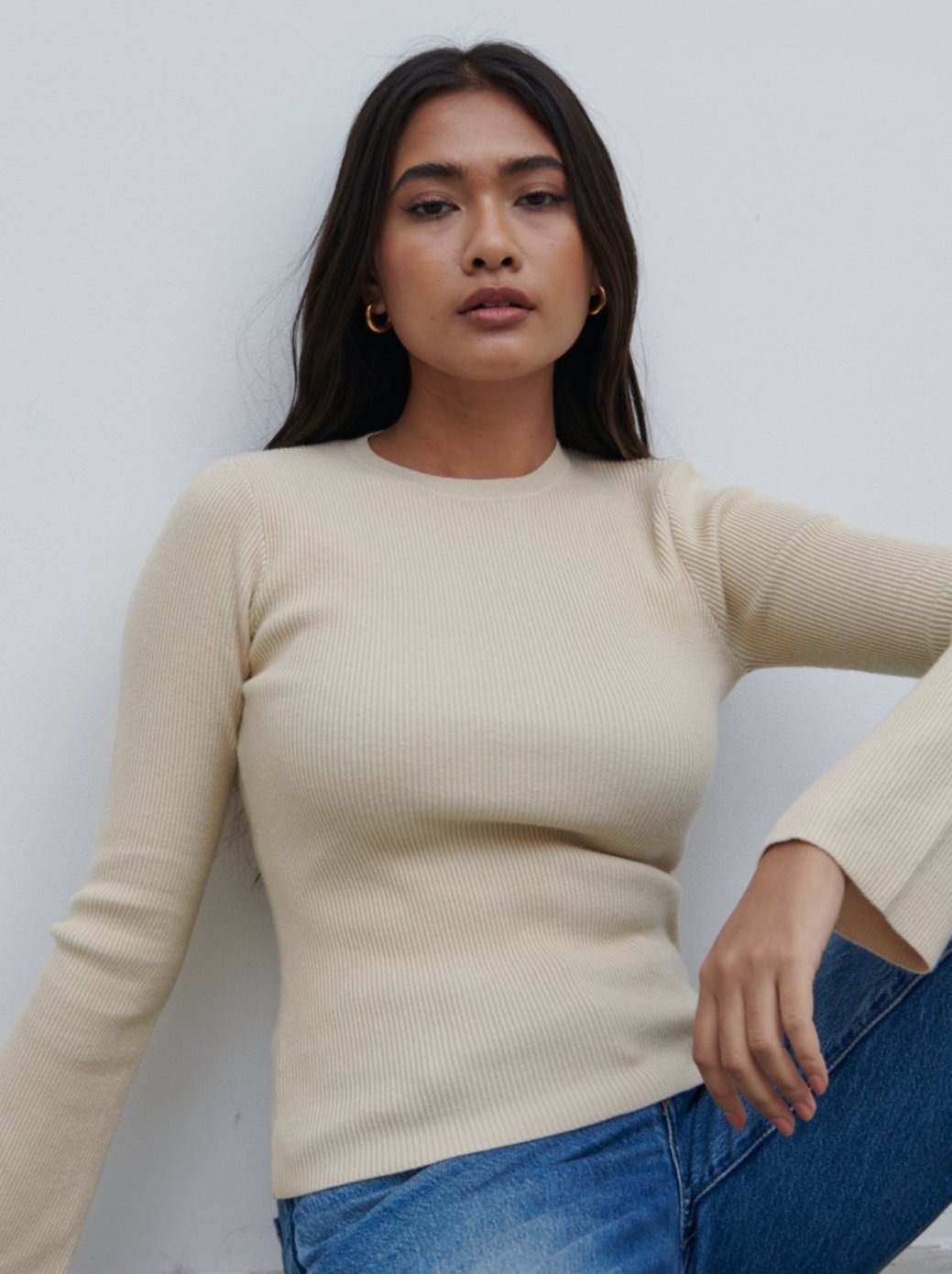 Jayla Long Sleeve Knit Top - Beige