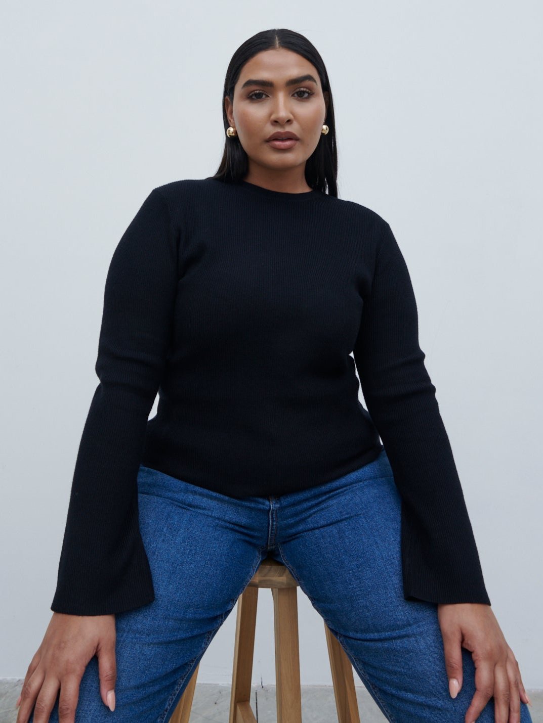 Jayla Long Sleeve Knit Top - Black