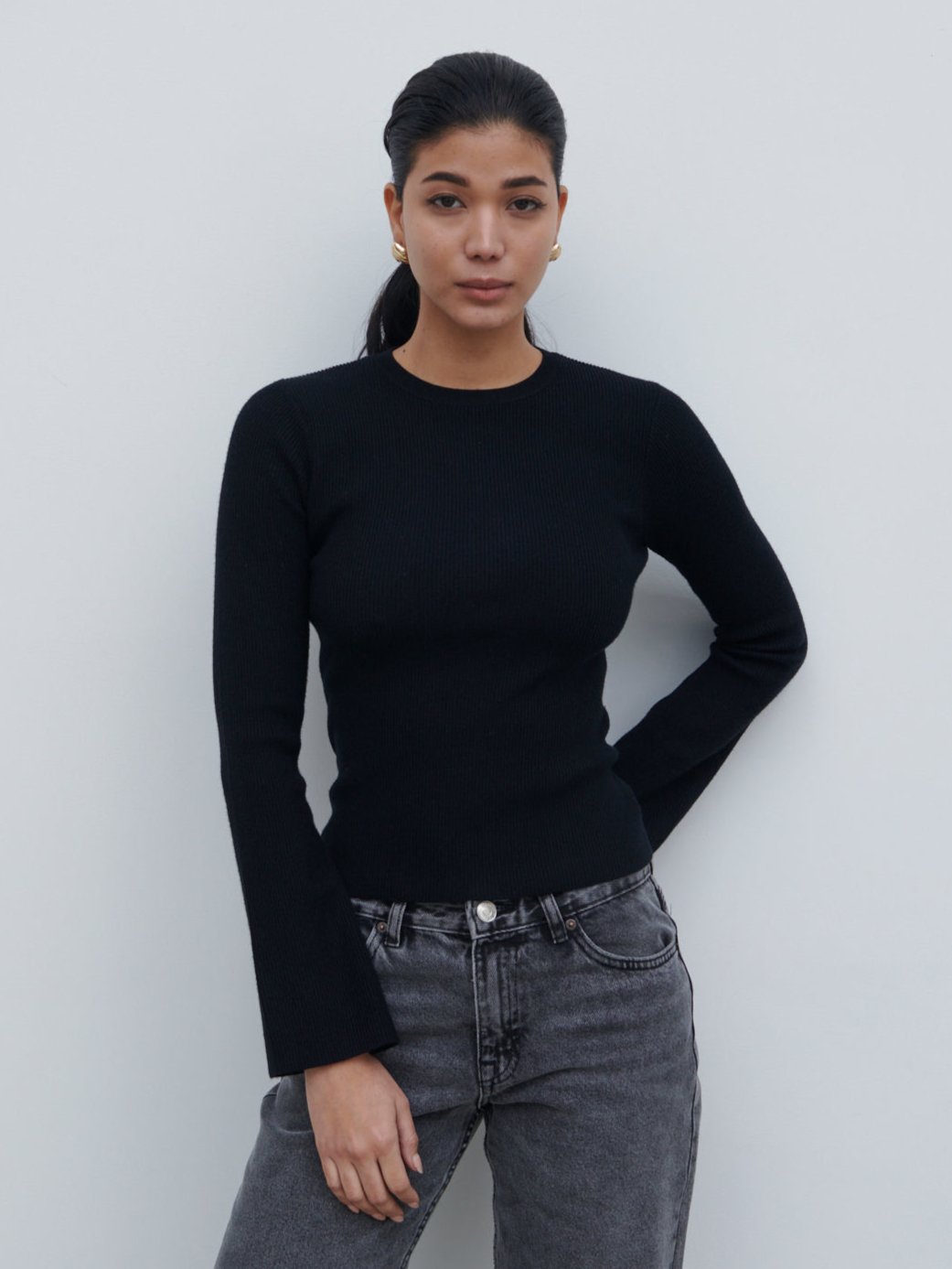 Jayla Long Sleeve Knit Top - Black