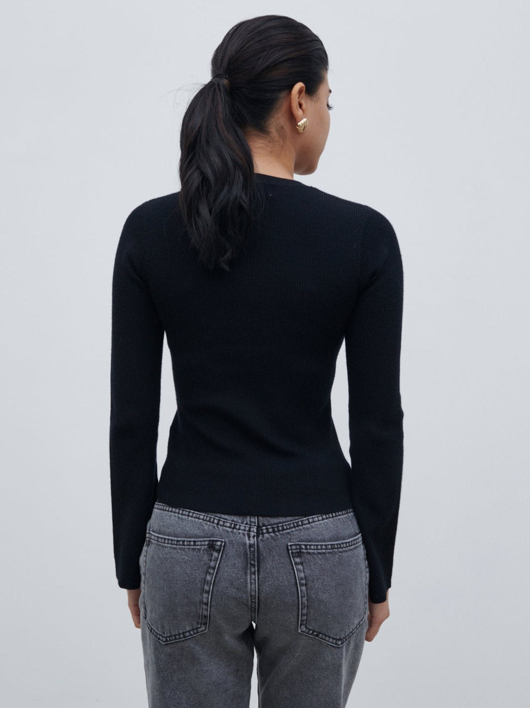 Jayla Long Sleeve Knit Top - Black