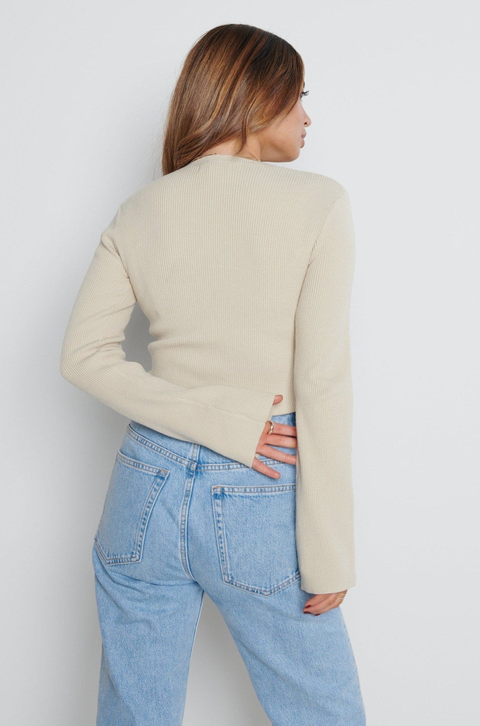 Jayla Long Sleeve Knit Top - Beige